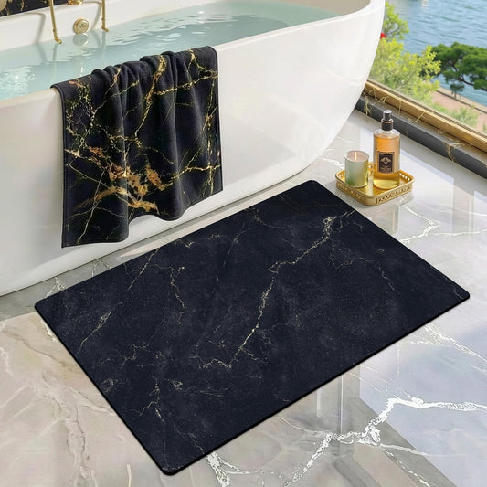 Ultra Thin Bath Mat, Super Absorbent Quick Dry Bathroom Rugs, Non-Slip Bathroom Mats, Marble Bathmats Fit Under Door