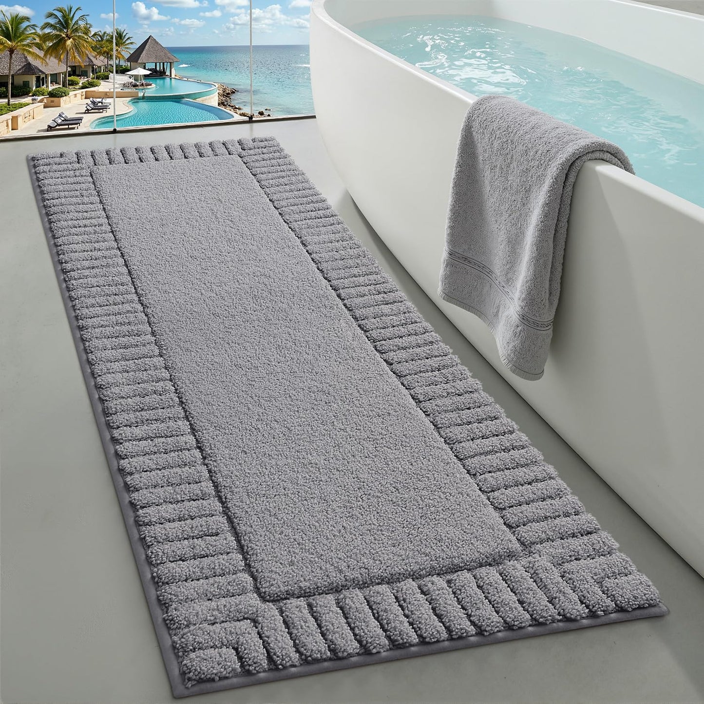 LUMI Bathroom Rugs Non Slip with Rubber Backing, Extra Soft Plush Microfiber Bath Rug Absorbent, Machine Washable Bath Mat Quick Dry for Tub, Shower, Ivory White, 16"x24"