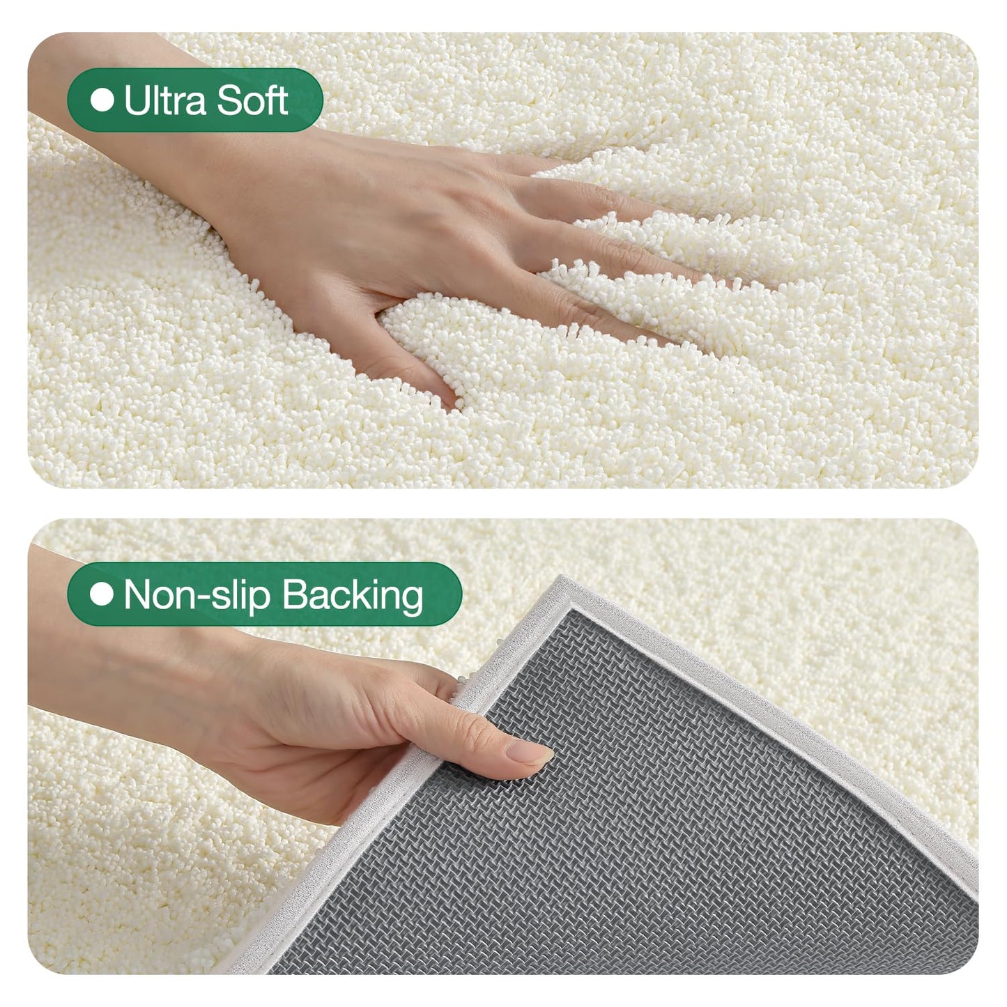 LUMI Beige Bathroom Rugs with Rubber Backing, 16x24 Absorbent Extra Thick Soft Plush Microfiber Bath Mat, Machine Washable Carpet for Bathroom Shower, Tub, Sink, Hotel