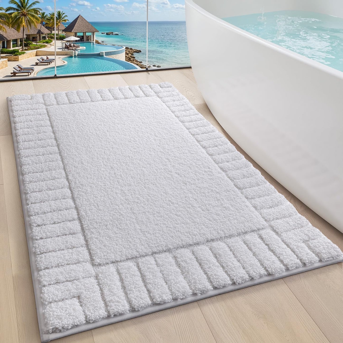 LUMI Bathroom Rugs Non Slip with Rubber Backing, Extra Soft Plush Microfiber Bath Rug Absorbent, Machine Washable Bath Mat Quick Dry for Tub, Shower, Ivory White, 16"x24"