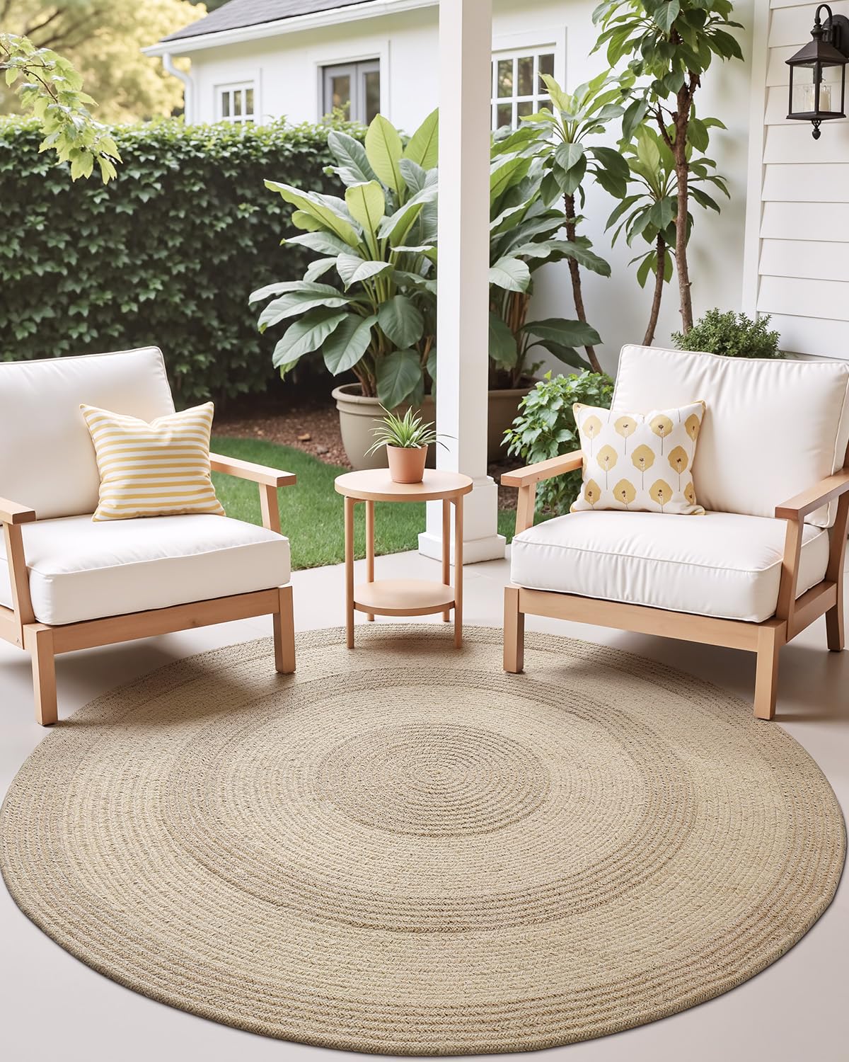 Jute Area Rug, Natural Braided Woven Rugs, Patio Circle Jute Series