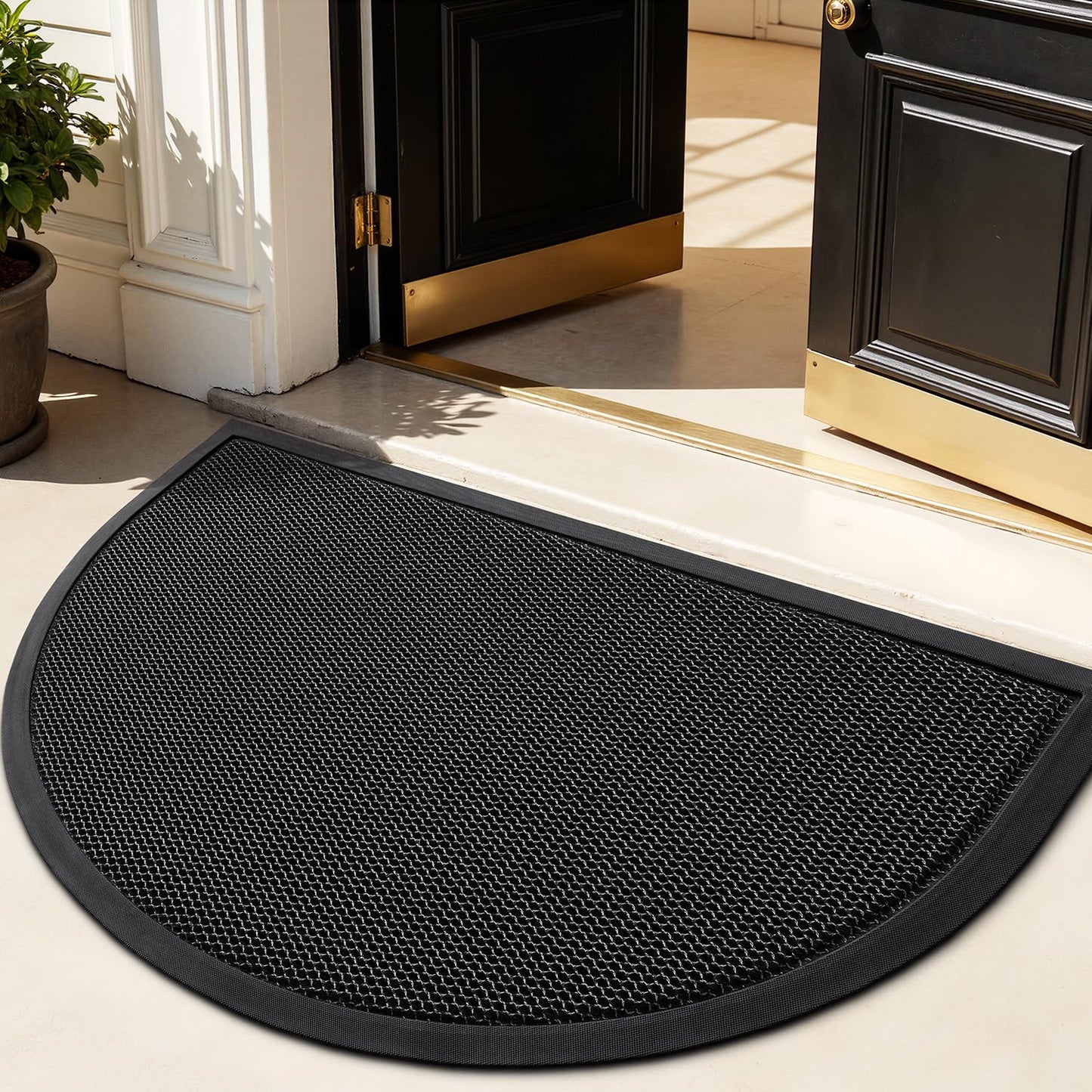LUMI Front Door Mat for Outside Entrance 17''x30'', Heavy-Duty Dirt-Trapping Doormat with Durable Non-Slip Rubber Backing, Stain & Fade-Resistant Entry Mats, Black