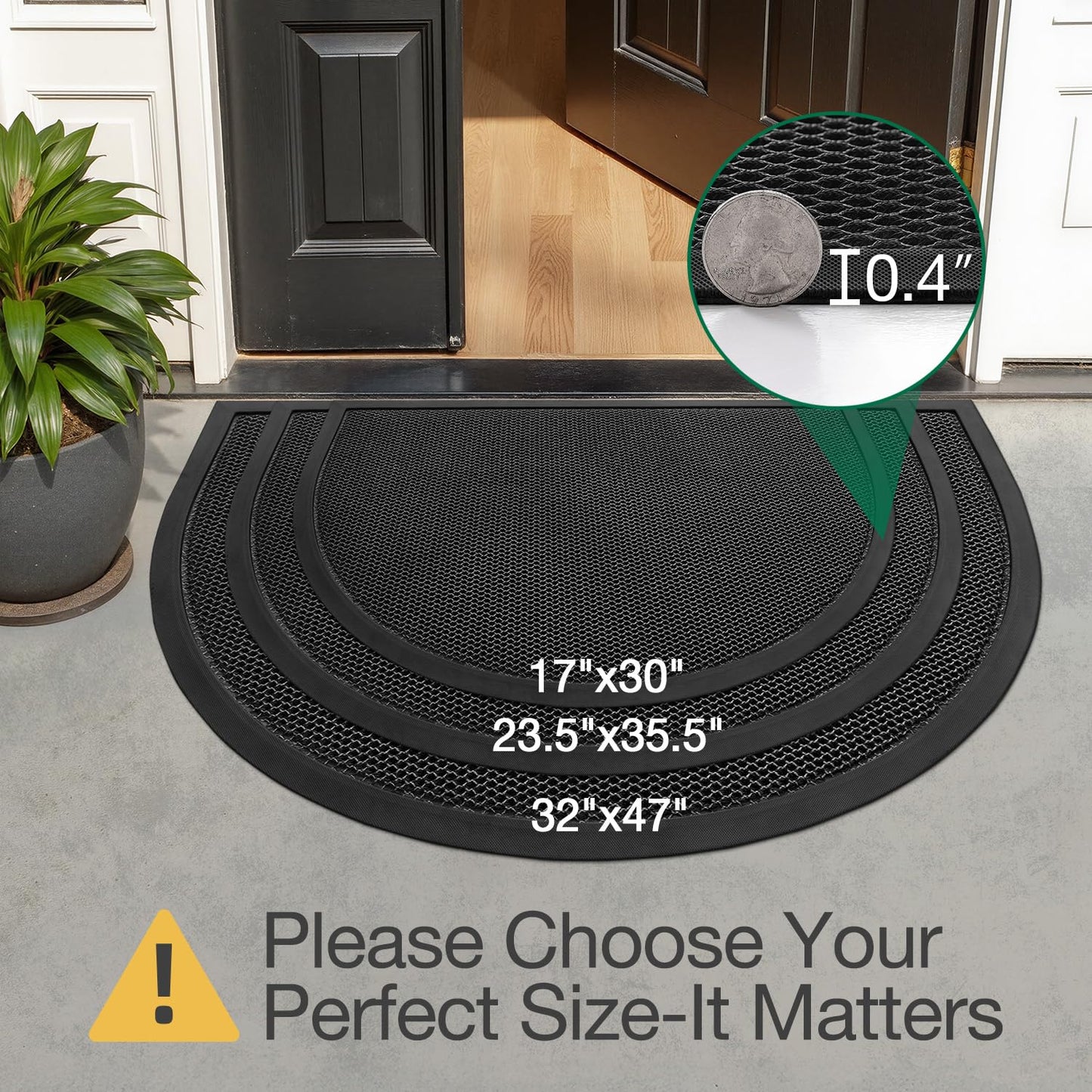 LUMI Front Door Mat for Outside Entrance 17''x30'', Heavy-Duty Dirt-Trapping Doormat with Durable Non-Slip Rubber Backing, Stain & Fade-Resistant Entry Mats, Black