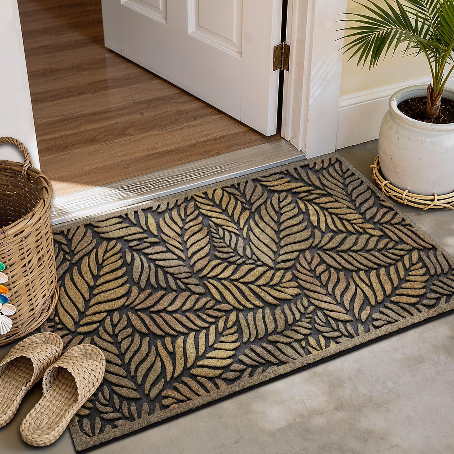 Entrance Doormat, Thick Natural Rubber Back, Stain and Fade Resistant, Nature Impression Collection - Fallen Leaves