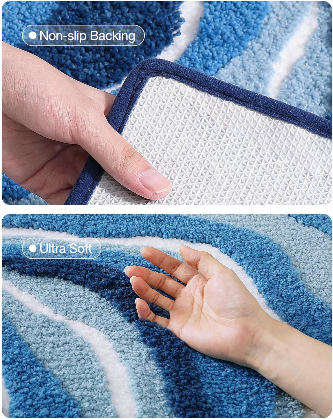 LUMI Wave Bathroom Rug, Non Slip Rubber Backing, Absorbent Microfiber, Machine Washable, Quick Dry for Bathtub/Shower