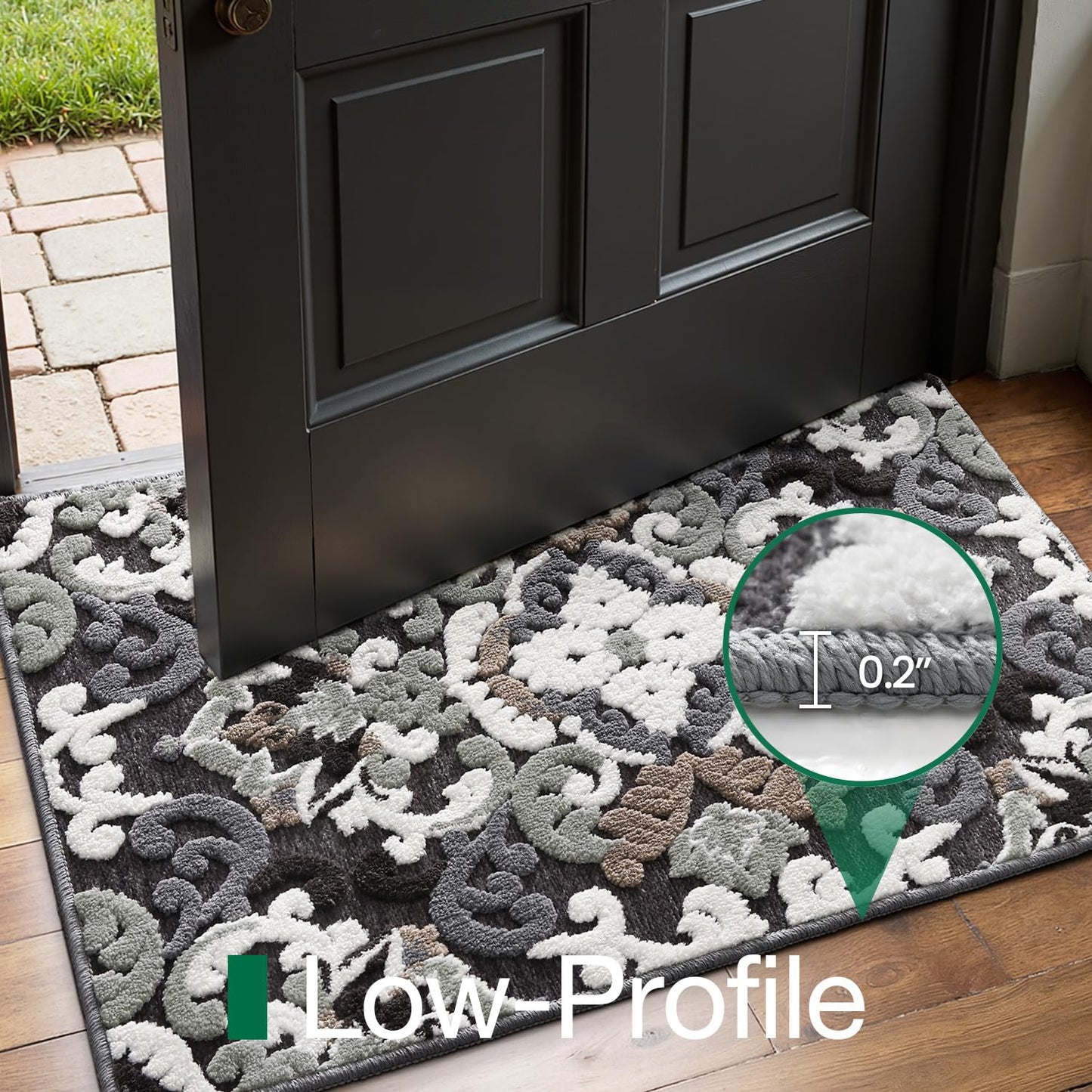 LUMI Indoor Door Mat for Entrance 17x30, Luxury Front Doormat with Non-Slip Latex Rubber Backing, Soft Washable Dirt Trapper, Flower Bliss (Folded Package)