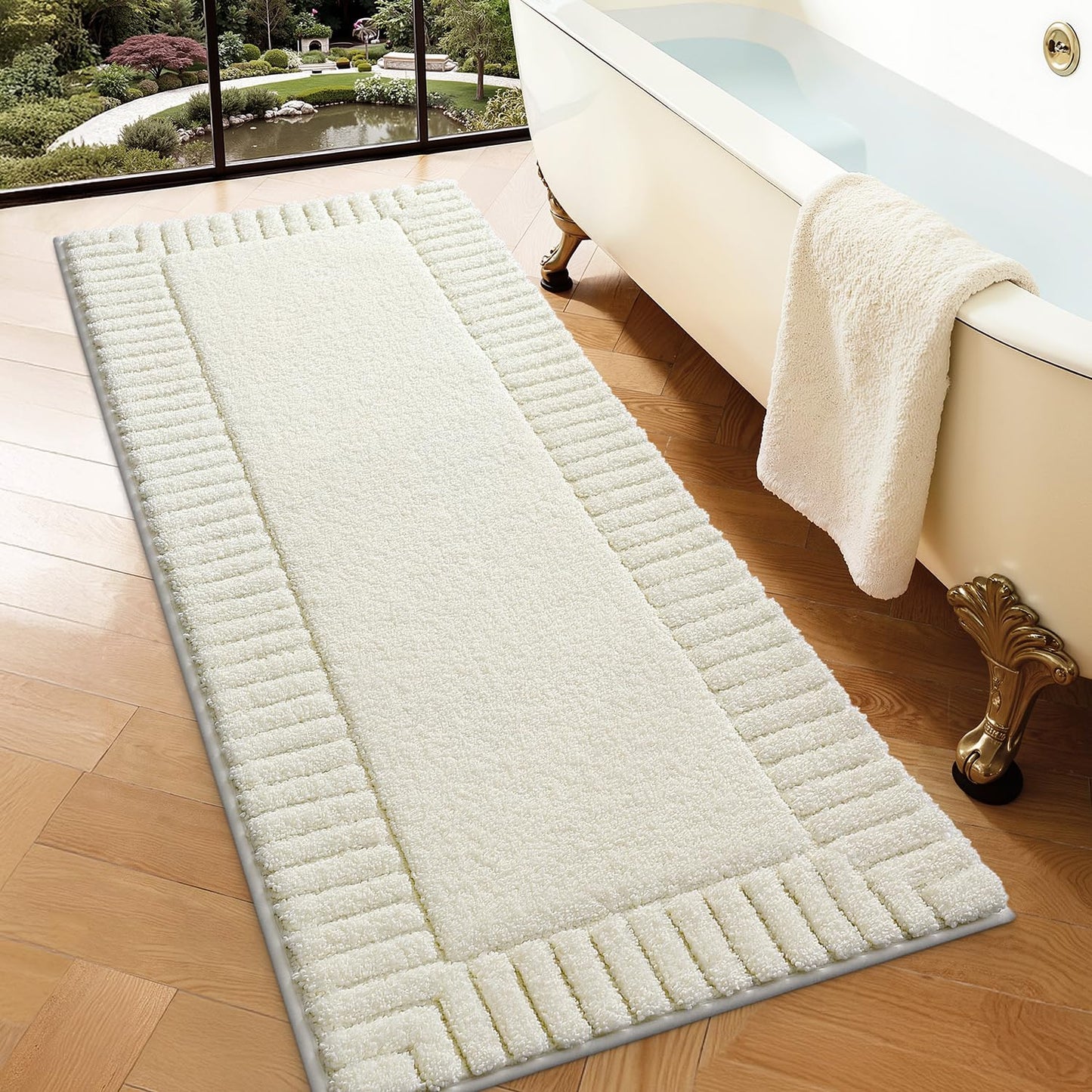 LUMI Bathroom Rugs Non Slip with Rubber Backing, Extra Soft Plush Microfiber Bath Rug Absorbent, Machine Washable Bath Mat Quick Dry for Tub, Shower, Ivory White, 16"x24"