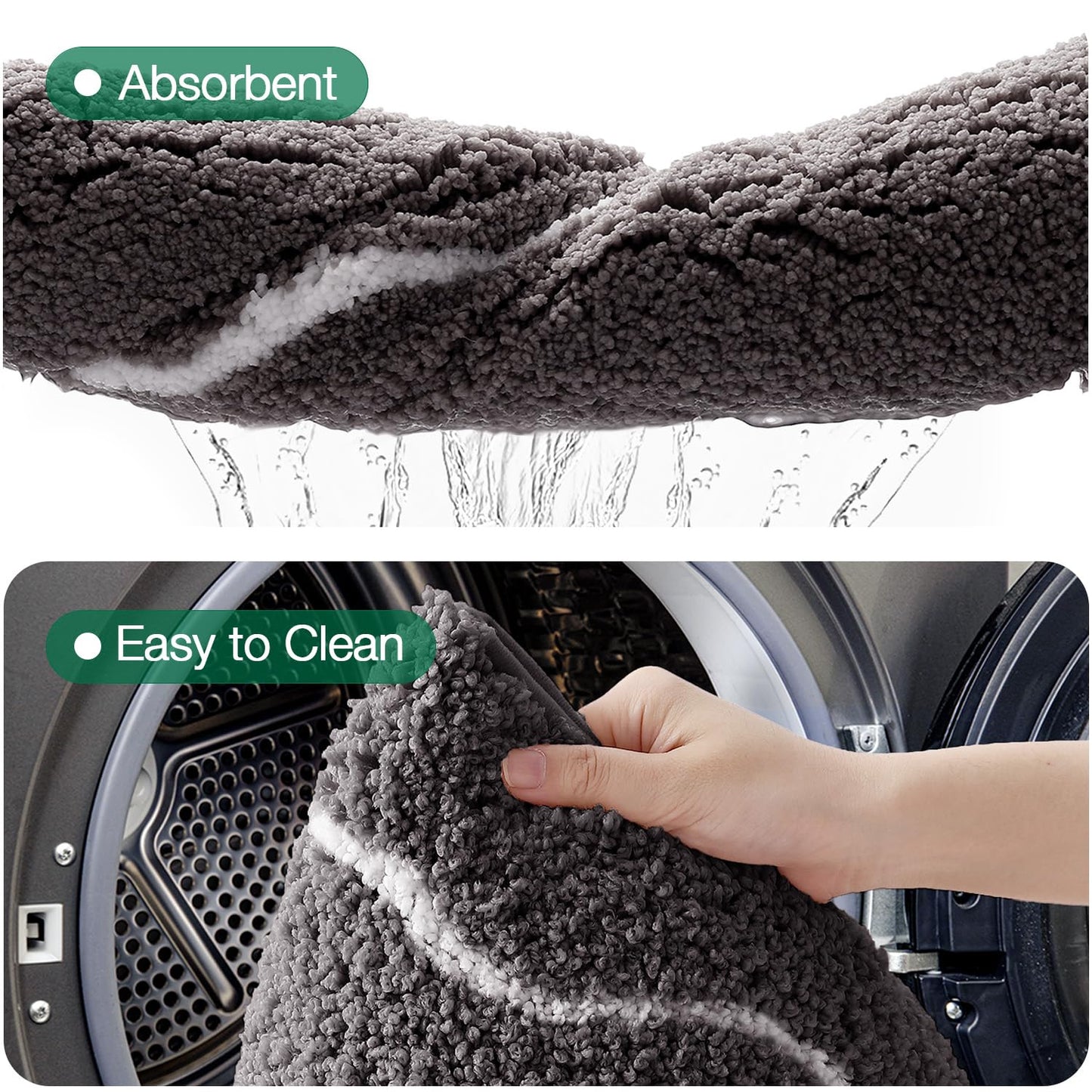 LUMI Scalloped Bathroom Rug, Cute Plush Microfiber Bath Mat, Super Absorbent & Quick Dry Shower Mat, Machine Washable Floor Carpet for Tub