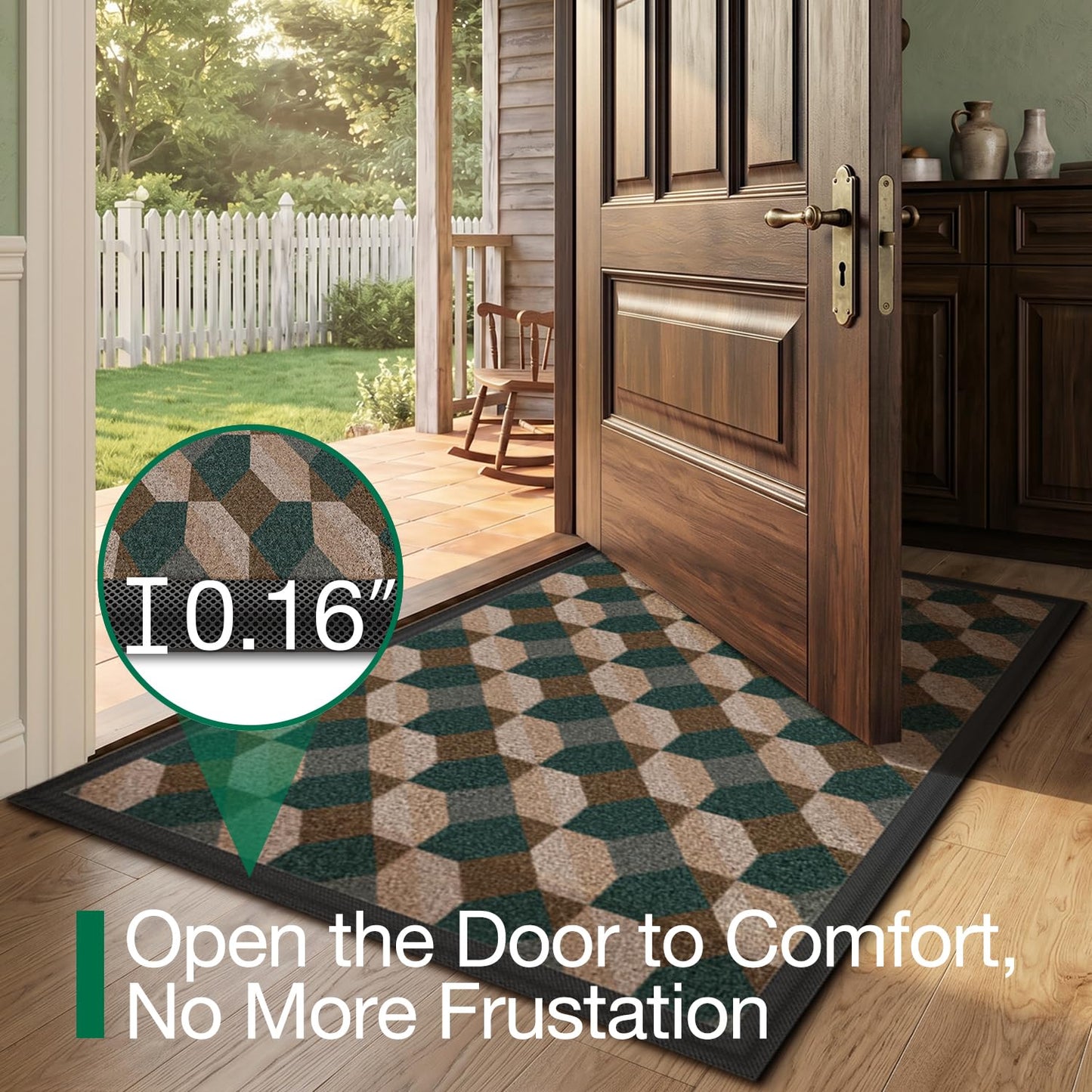 LUMI Thin Indoor Door Mat, Dirt & Moisture Trapping, Non-Slip Rubber Backing, Low Profile Inside Doormat for Home Entrance, Entryway, Patio & Porch