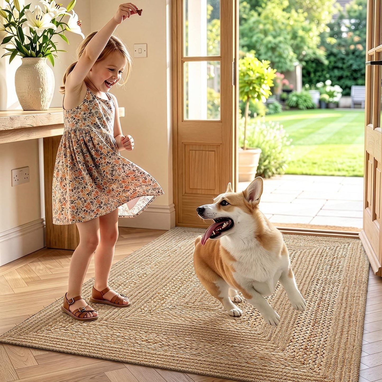 LUMI Jute Door Mat, Braided Natural Fiber Doormat, Non-Slip Durable Entrance Rug for High Traffic Areas, for Home Entryway, Hallways, Patio, Knit Jute