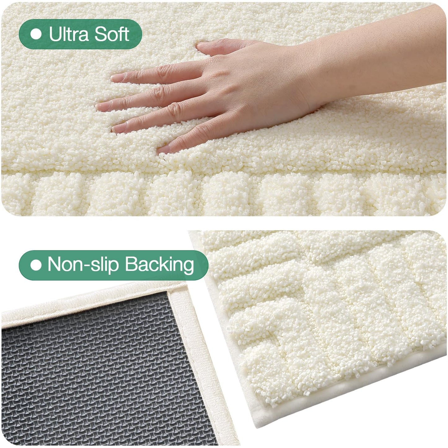 LUMI Bathroom Rugs Non Slip with Rubber Backing, Extra Soft Plush Microfiber Bath Rug Absorbent, Machine Washable Bath Mat Quick Dry for Tub, Shower, Ivory White, 16"x24"