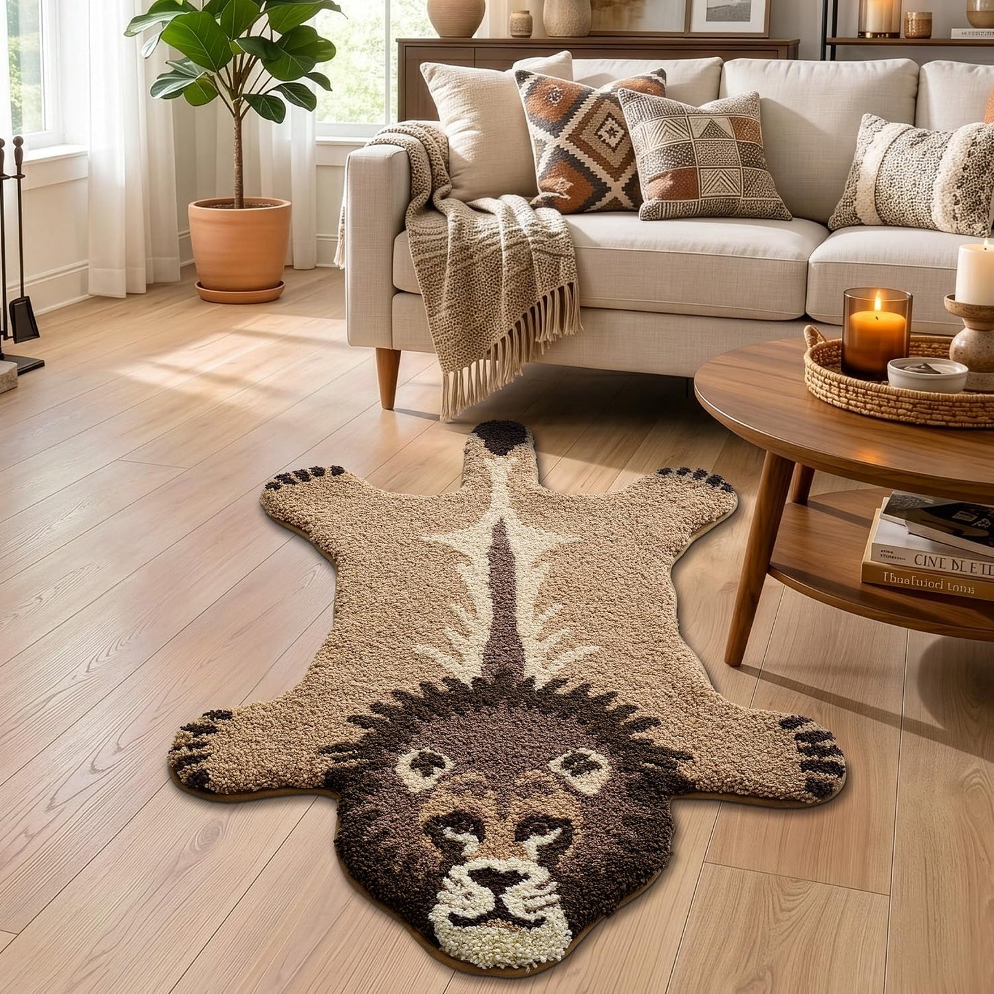 LUMI Cute Lion Shaped Bathroom Rugs, Ultra Soft Absorbent Microfiber Bath Mat, Non-Slip Backing Shower Rug, Machine Washable,for Kids Bathroom Bedroom Nursery Decor, 26"x40",Khaki