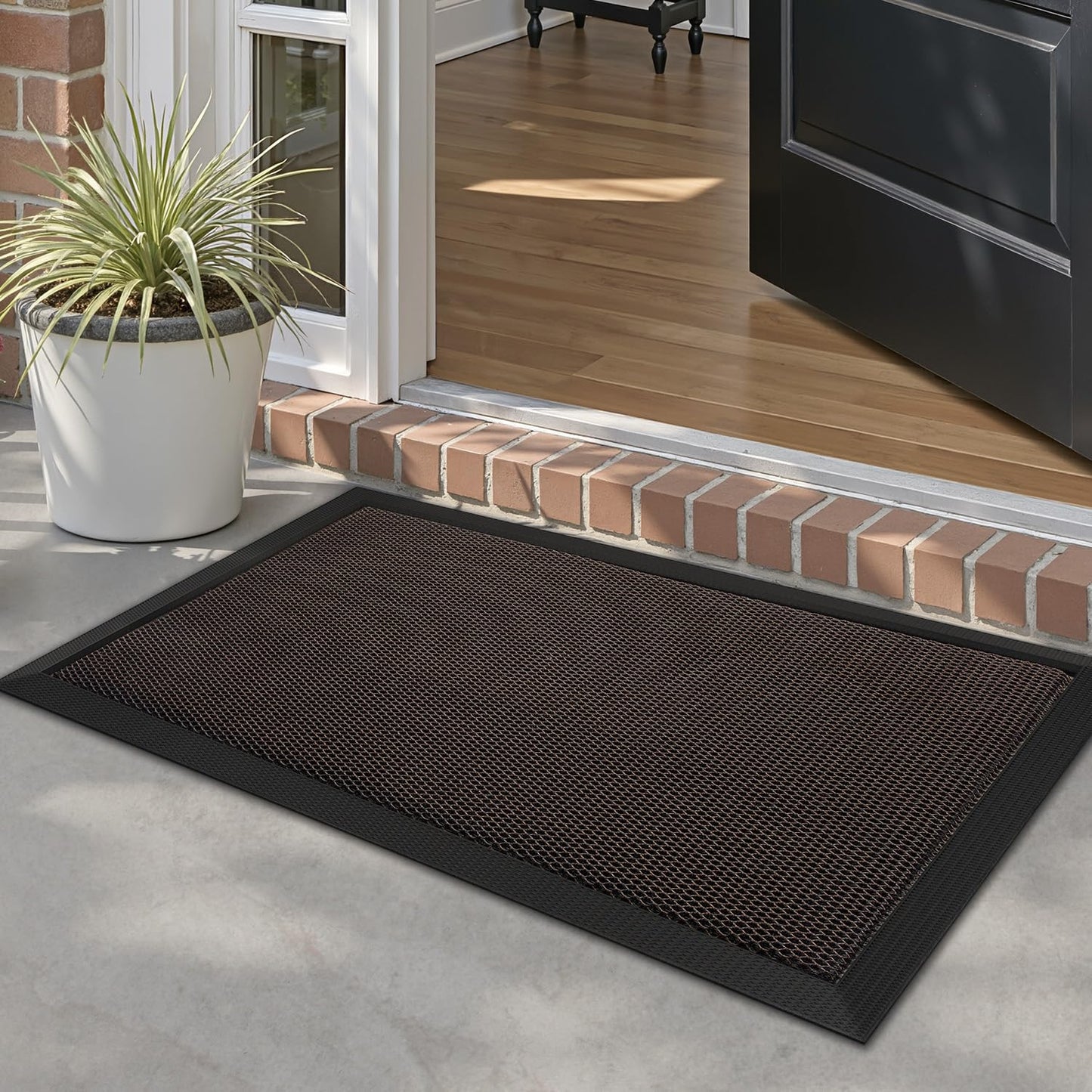 LUMI Front Door Mat for Outside Entrance 17''x30'', Heavy-Duty Dirt-Trapping Doormat with Durable Non-Slip Rubber Backing, Stain & Fade-Resistant Entry Mats, Black