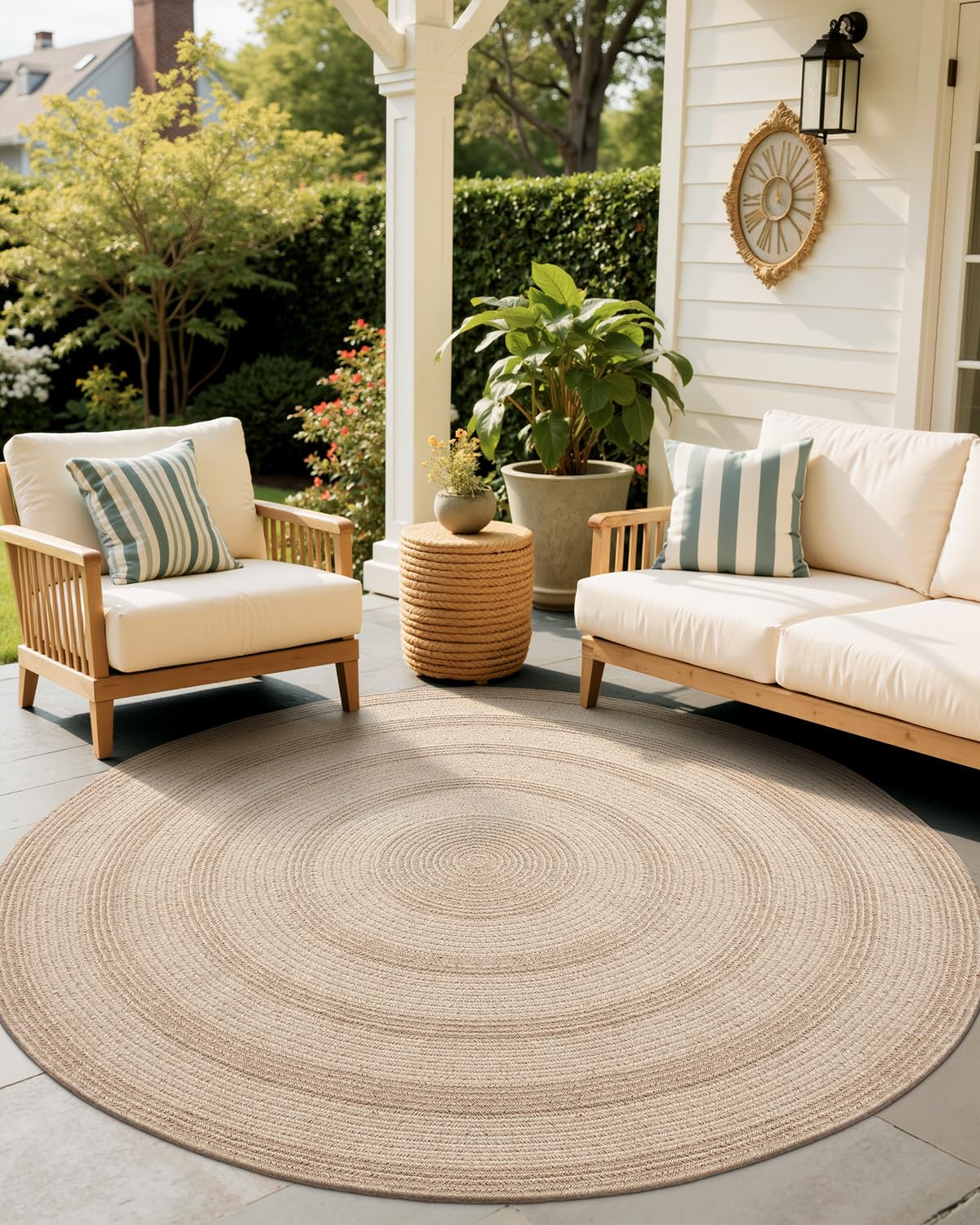 Jute Area Rug, Natural Braided Woven Rugs, Patio Circle Jute Series