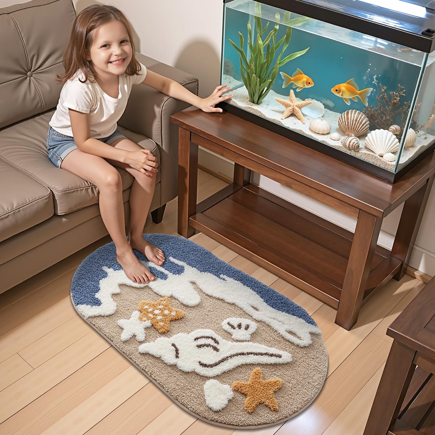 Bathroom Rugs, Non Slip Bath Mat Ultra Soft Washable Absorbent Quick Dry, Ocean Theme Collection