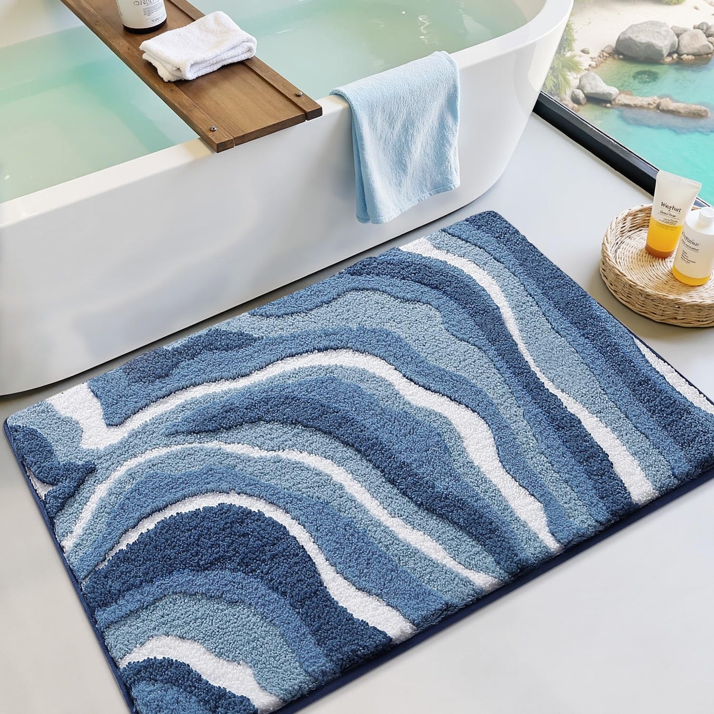 Bathroom Rugs, Non Slip Bath Mat Ultra Soft Washable Absorbent Quick Dry, Ocean Theme Collection