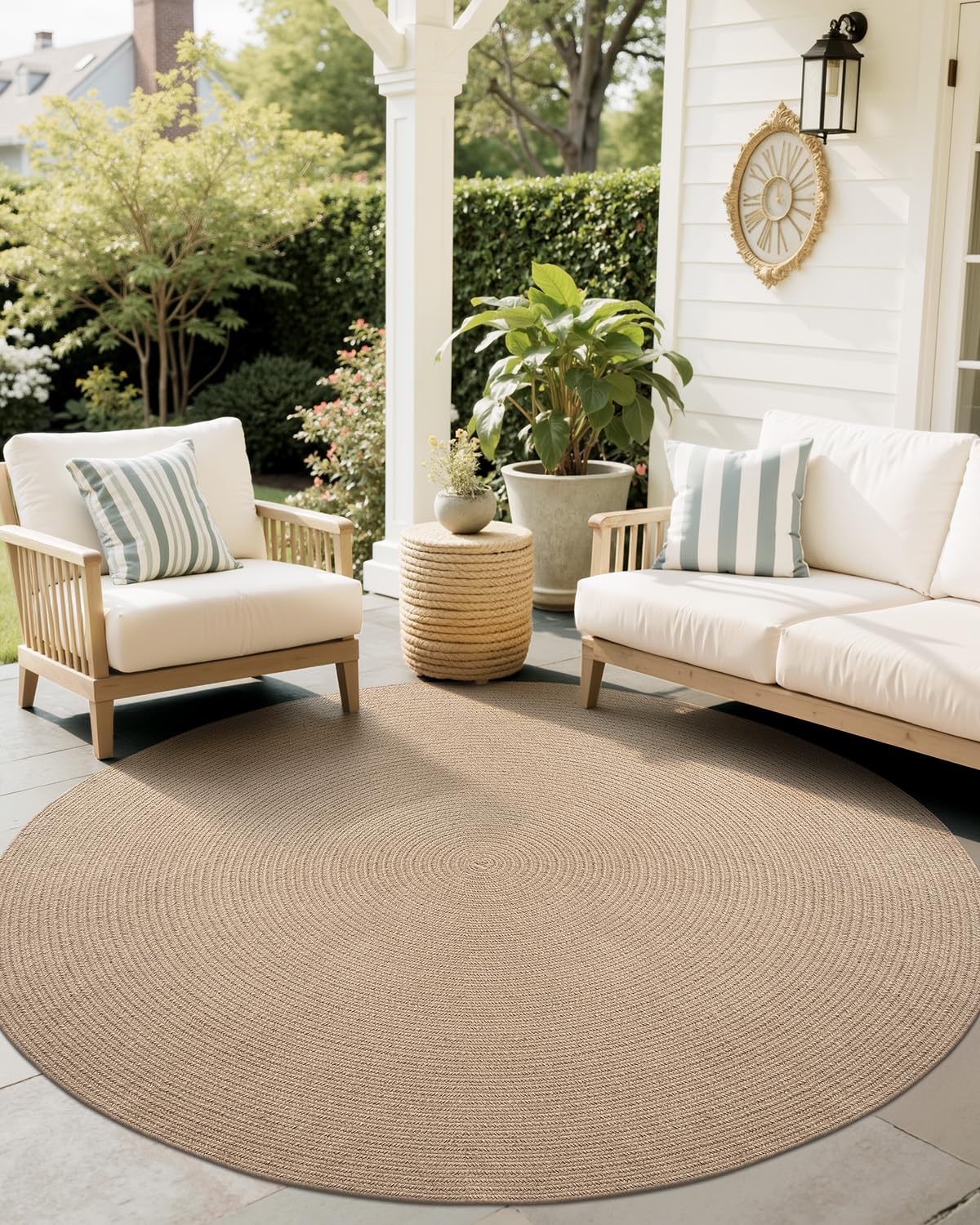 Jute Area Rug, Natural Braided Woven Rugs, Patio Circle Jute