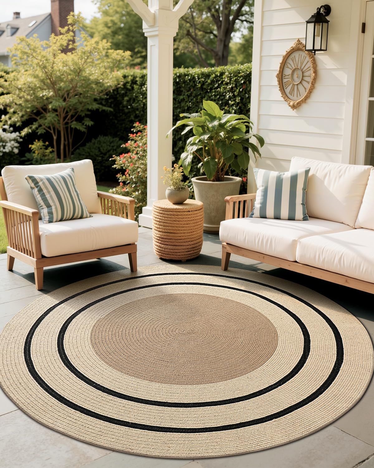 Jute Area Rug, Natural Braided Woven Rugs, Patio Circle Jute Series