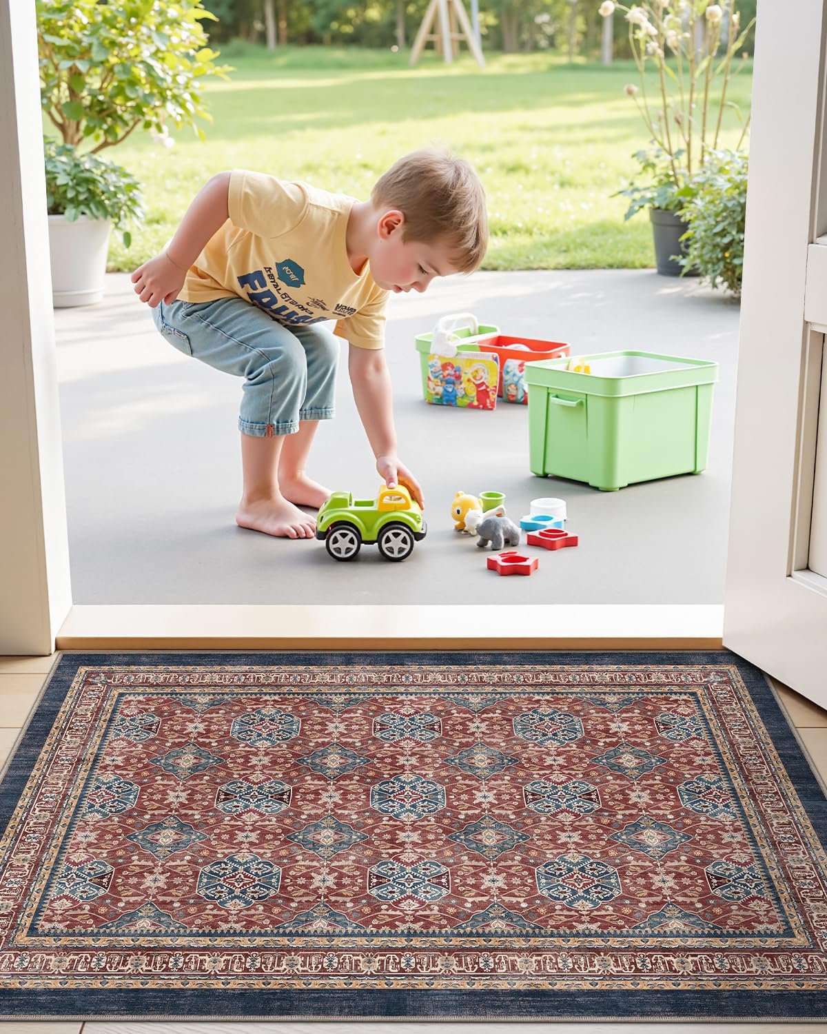 LUMI Indoor Door Mat 17x30, Washable Low Pile Entry Rug with Non-Slip Rubber Backing, Durable Welcome Mat for Entryway, Hallway, Patio, or Porch