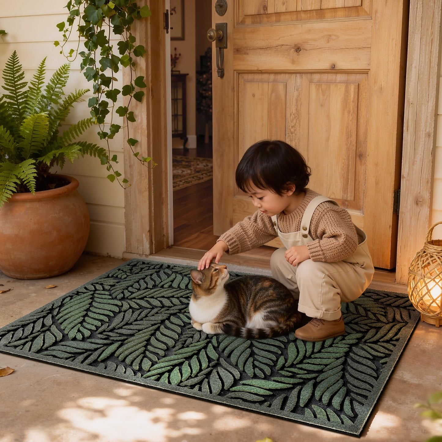 Entrance Doormat, Thick Natural Rubber Back, Stain and Fade Resistant, Nature Impression Collection - Fallen Leaves