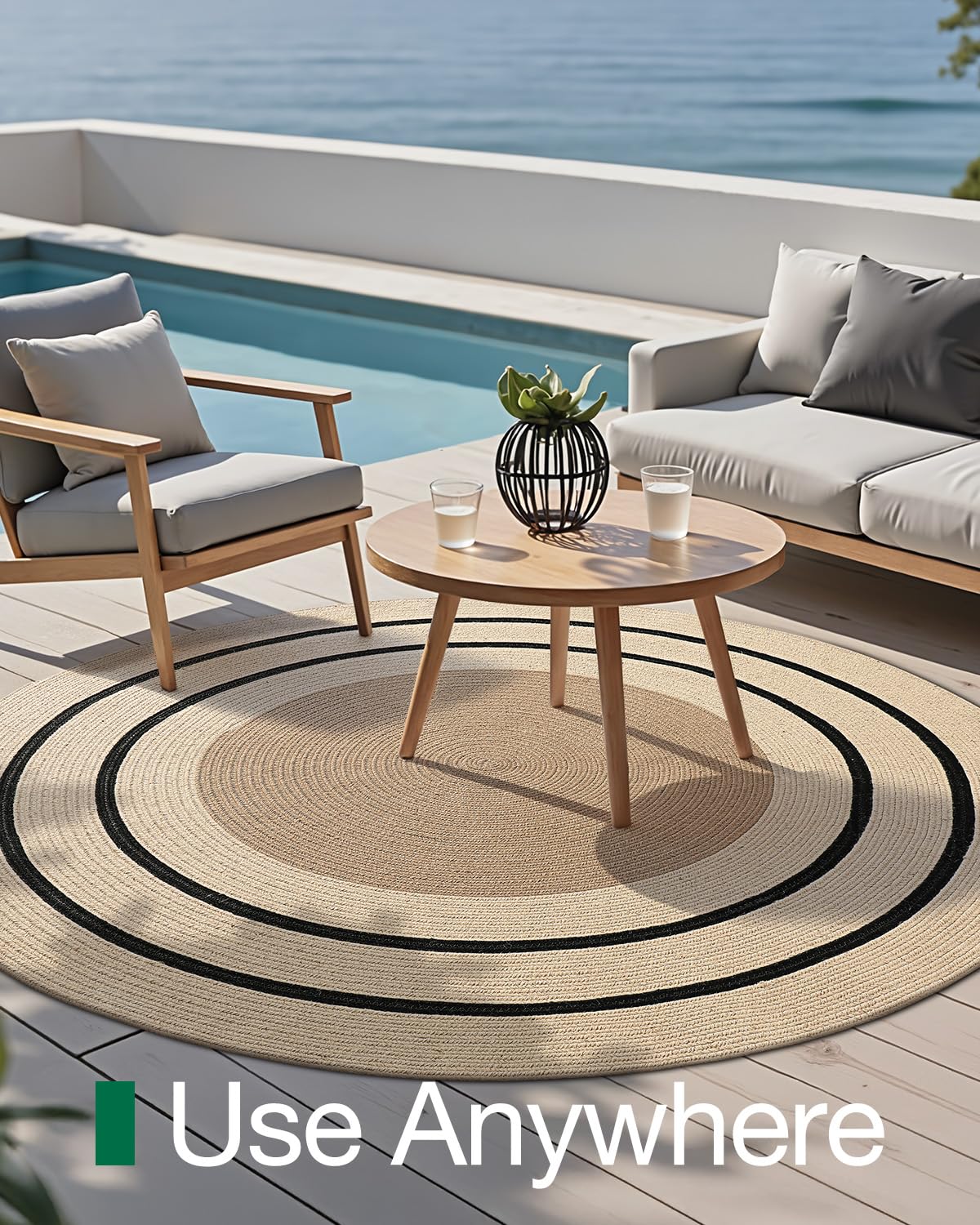 Jute Area Rug, Natural Braided Woven Rugs, Patio Circle Jute Series