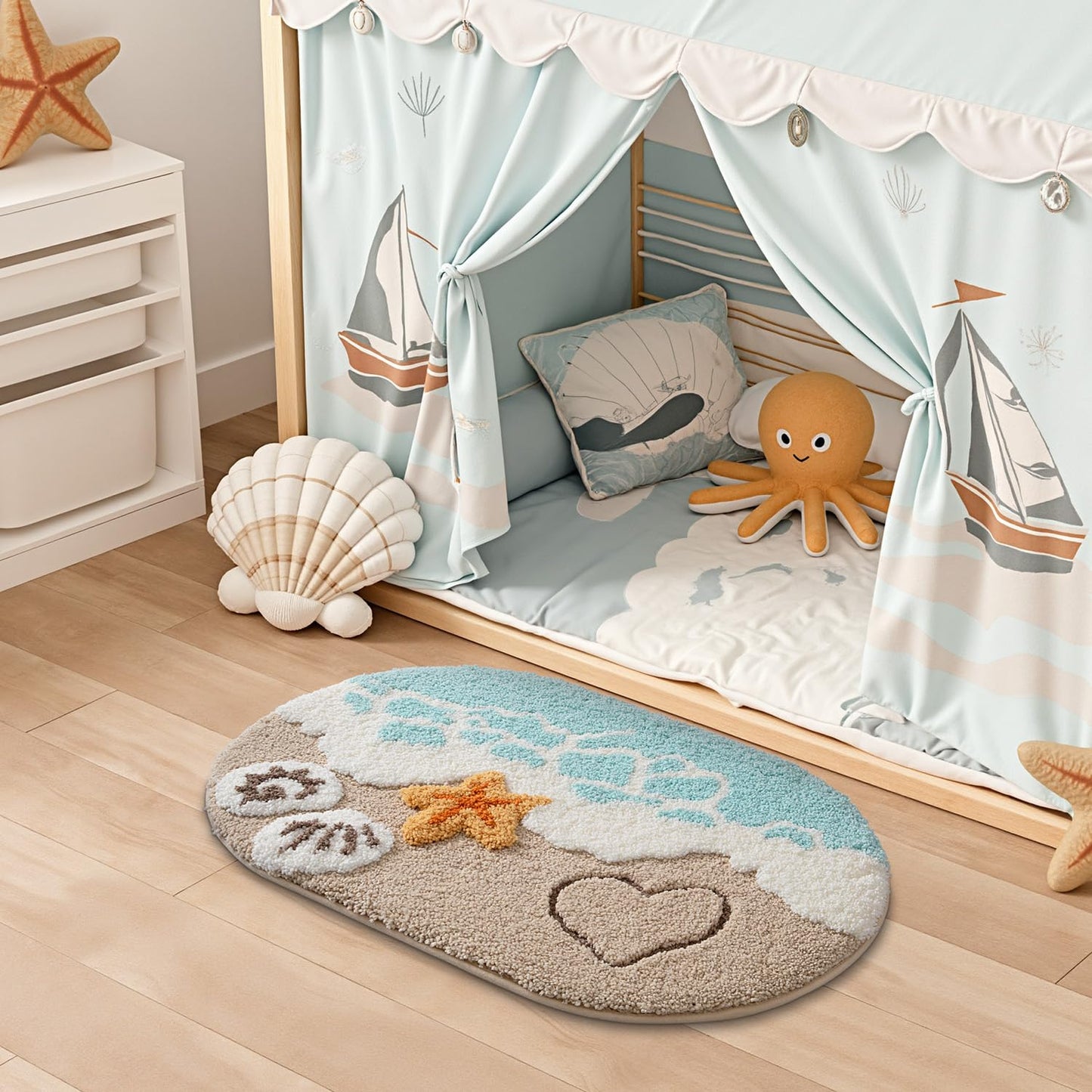 Bathroom Rugs, Non Slip Bath Mat Ultra Soft Washable Absorbent Quick Dry, Ocean Theme Collection