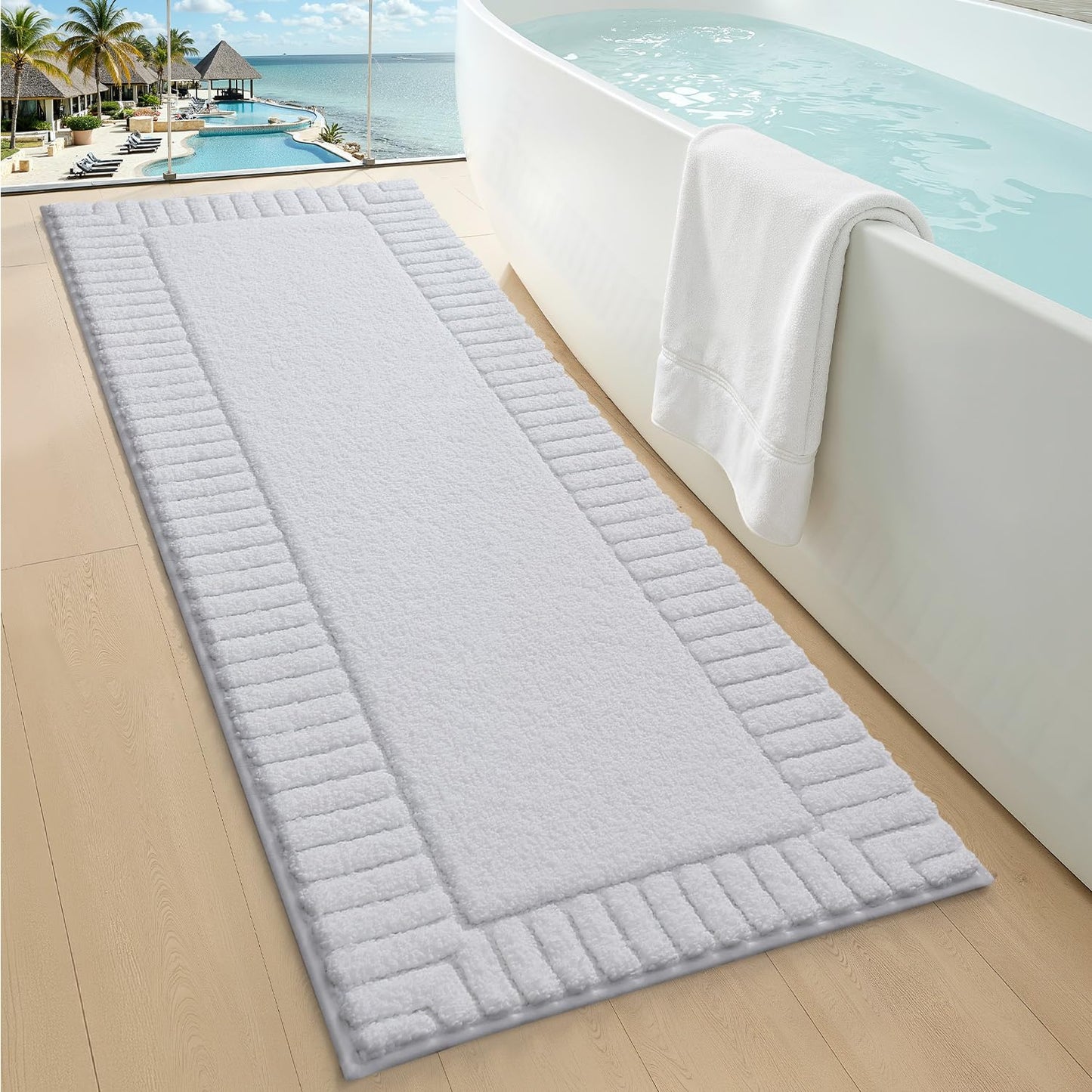 LUMI Bathroom Rugs Non Slip with Rubber Backing, Extra Soft Plush Microfiber Bath Rug Absorbent, Machine Washable Bath Mat Quick Dry for Tub, Shower, Ivory White, 16"x24"