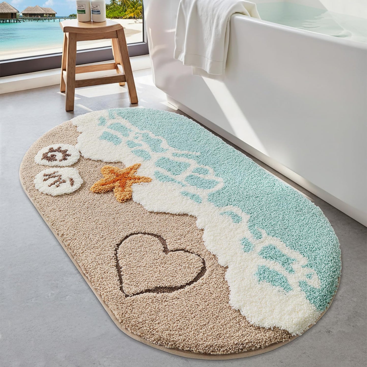Bathroom Rugs, Non Slip Bath Mat Ultra Soft Washable Absorbent Quick Dry, Ocean Theme Collection