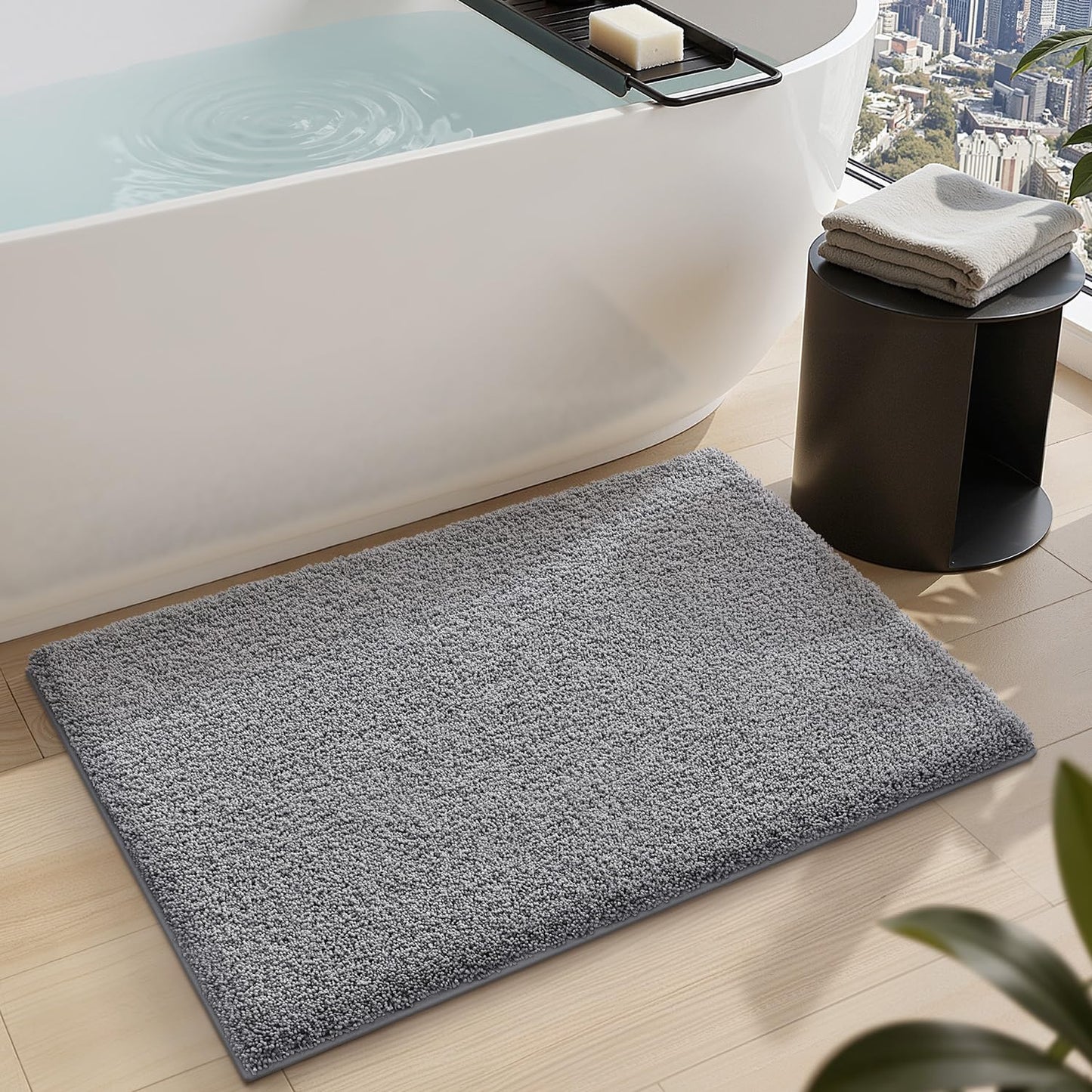 LUMI Beige Bathroom Rugs with Rubber Backing, 16x24 Absorbent Extra Thick Soft Plush Microfiber Bath Mat, Machine Washable Carpet for Bathroom Shower, Tub, Sink, Hotel