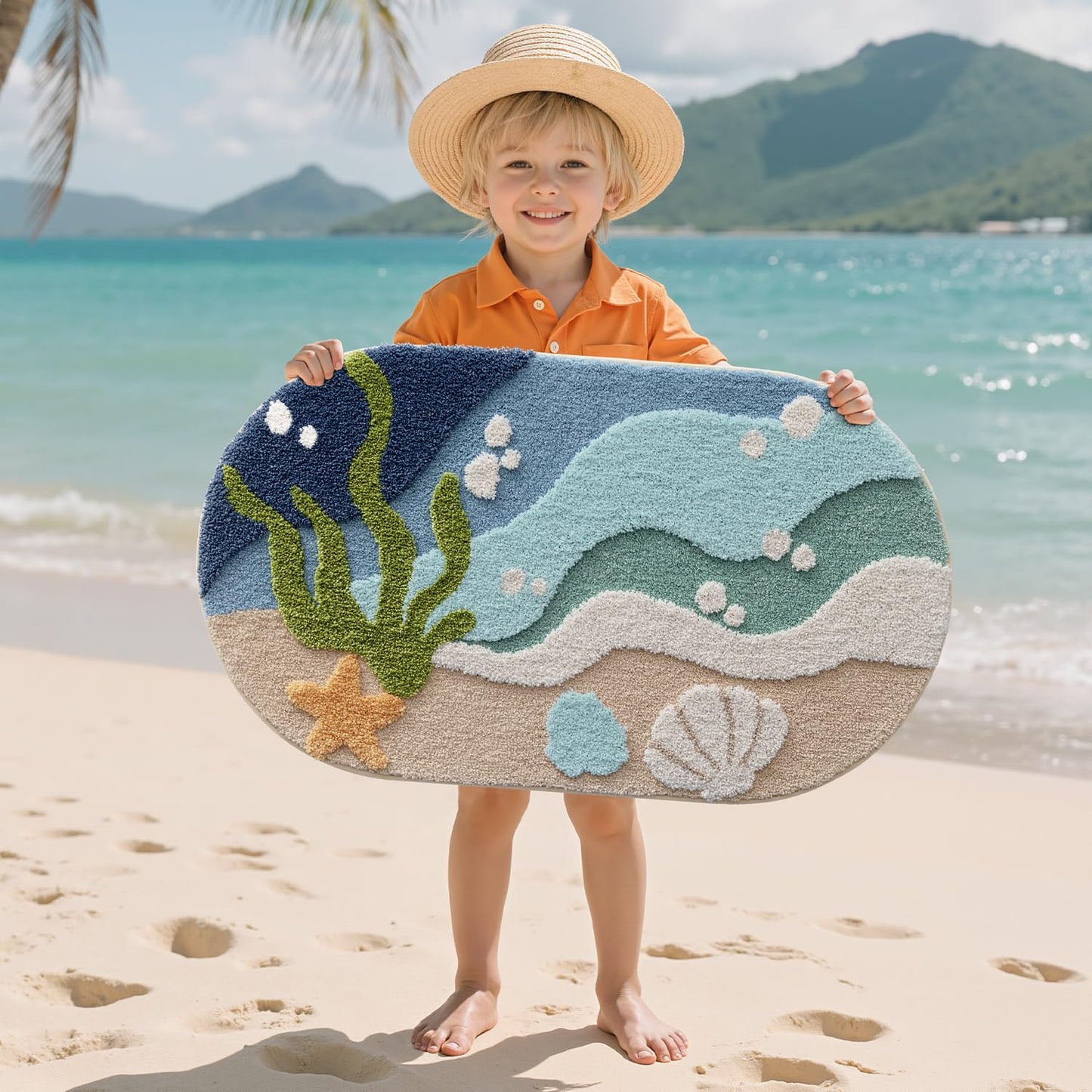 Bathroom Rugs, Non Slip Bath Mat Ultra Soft Washable Absorbent Quick Dry, Ocean Theme Collection