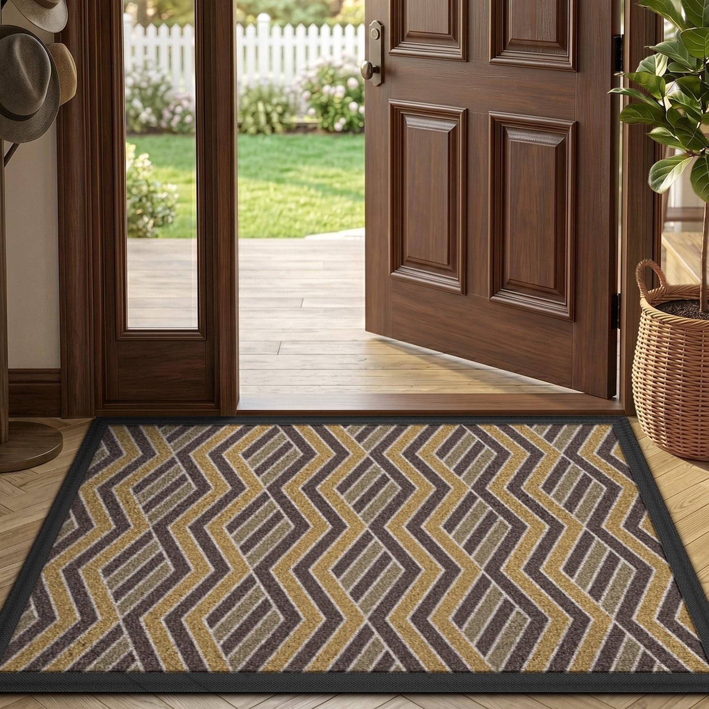 LUMI Front Door Mat 17x30, Low-Profile Non-Slip Welcome Mat for Indoor Outdoor, Stain & Fade Resistant Geometric Door Mat for Entryway Patio Porch, Geo-Navy