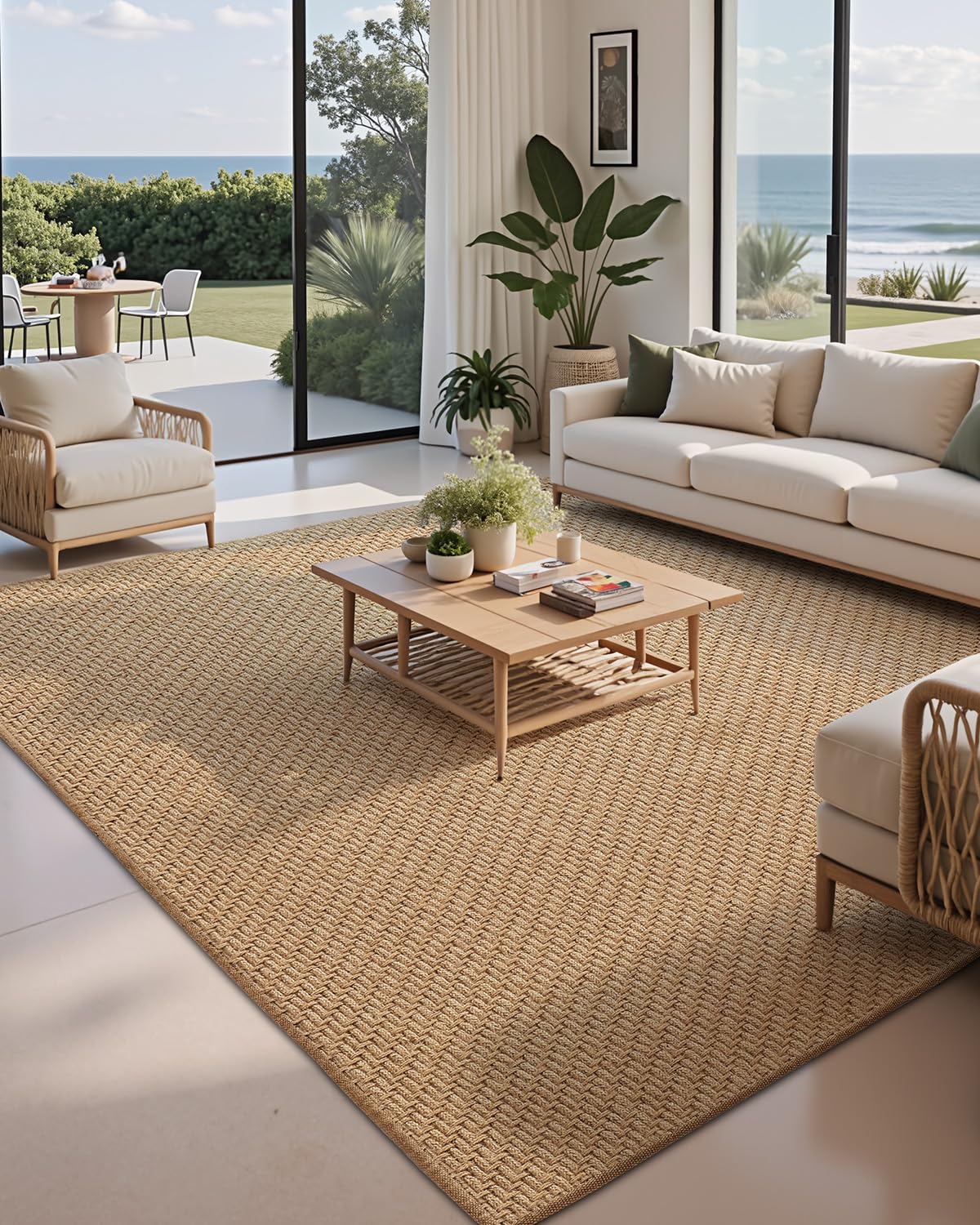 LUMI 8x10 Jute Area Rug for Living Room, Natural Braided Woven Rugs Non Slip, Neutral Carpets No Shedding, Durable for High Traffic, Dining Room, Indoor, Outdoor, Patio
