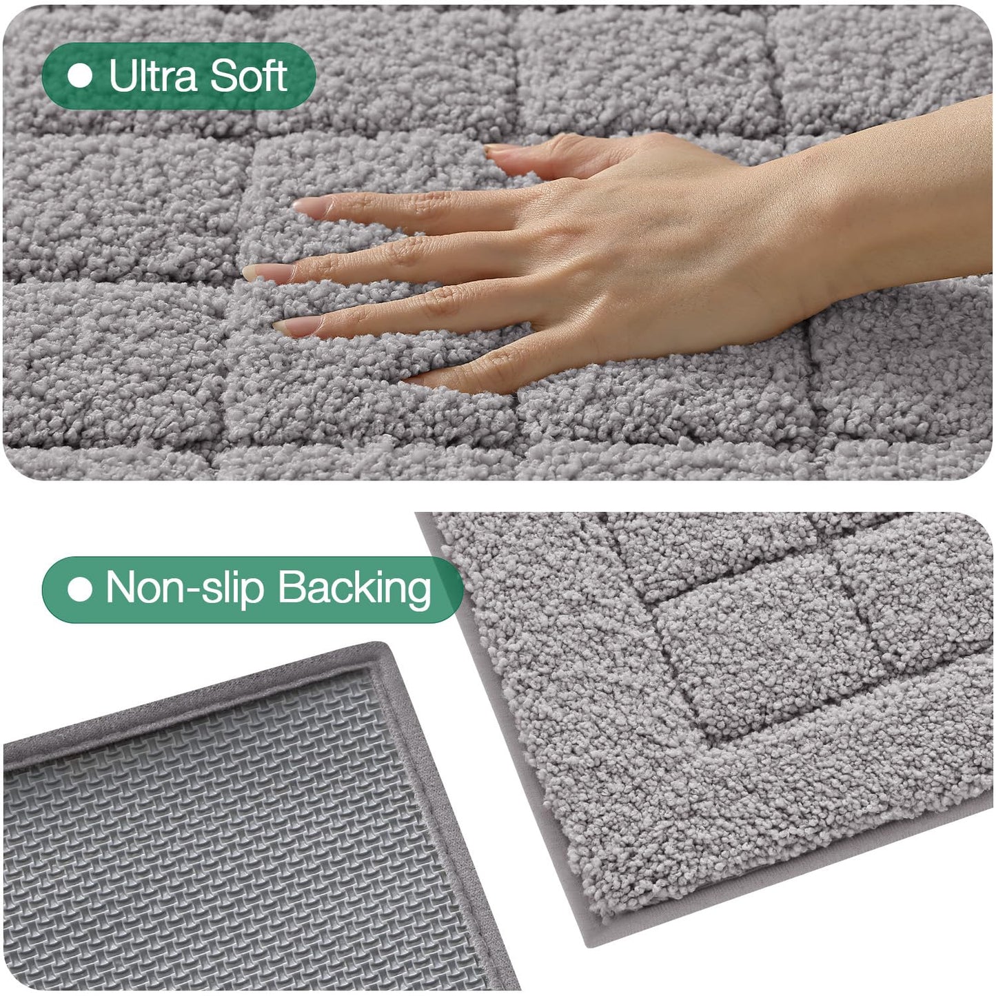 LUMI Modern Bathroom Rug, Serene Grid Series.