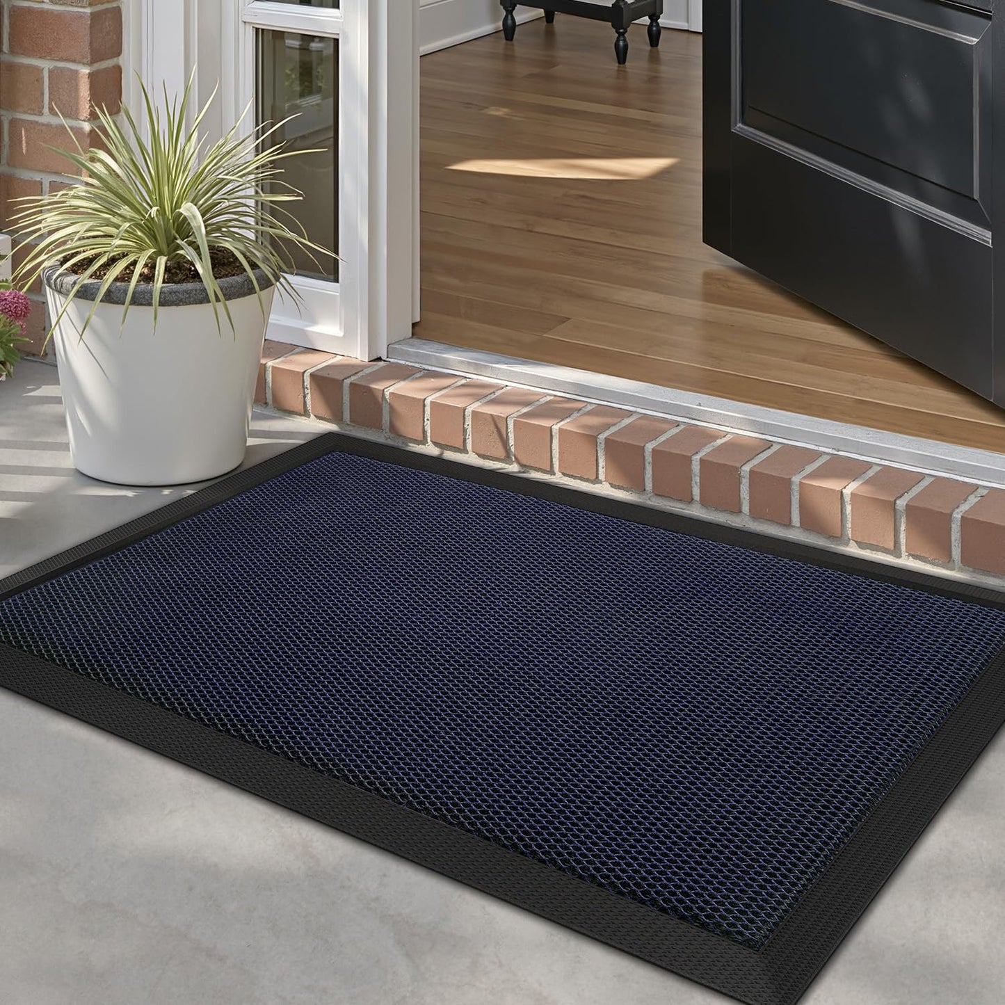 LUMI Front Door Mat for Outside Entrance 17''x30'', Heavy-Duty Dirt-Trapping Doormat with Durable Non-Slip Rubber Backing, Stain & Fade-Resistant Entry Mats, Black