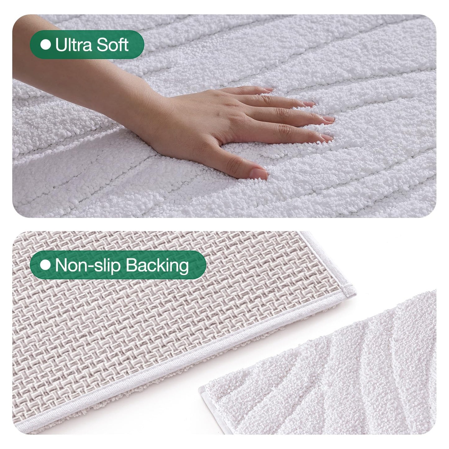 LUMI Bathroom Rug, Soft Absorbent Non Slip Bath Mat, Quick Dry Bath Mats, Machine Washable Microfiber Carpet for Modern Shower Room, Bathtub, Minimalist Bathmat, 36"x24", White