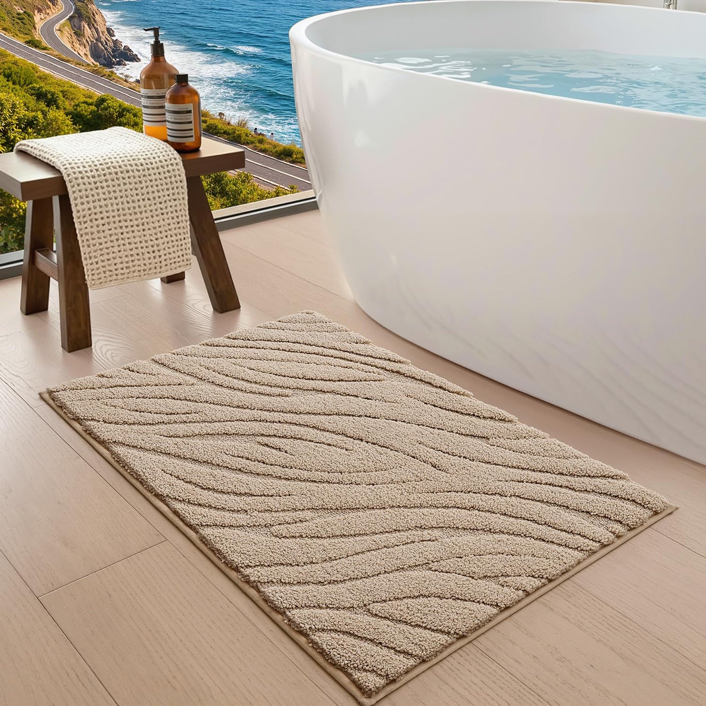 LUMI Bathroom Rug, Soft Absorbent Non Slip Bath Mat, Quick Dry Bath Mats, Machine Washable Microfiber Carpet for Modern Shower Room, Bathtub, Minimalist Bathmat, 36"x24", White