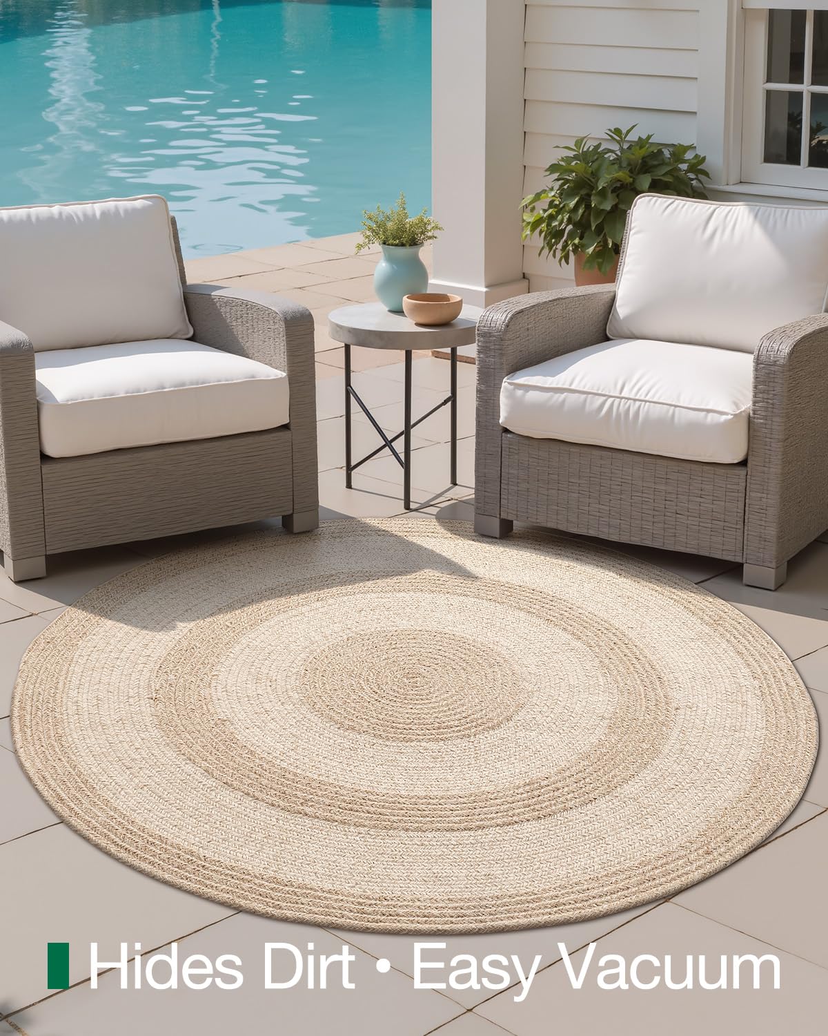Jute Area Rug, Natural Braided Woven Rugs, Patio Circle Jute Series