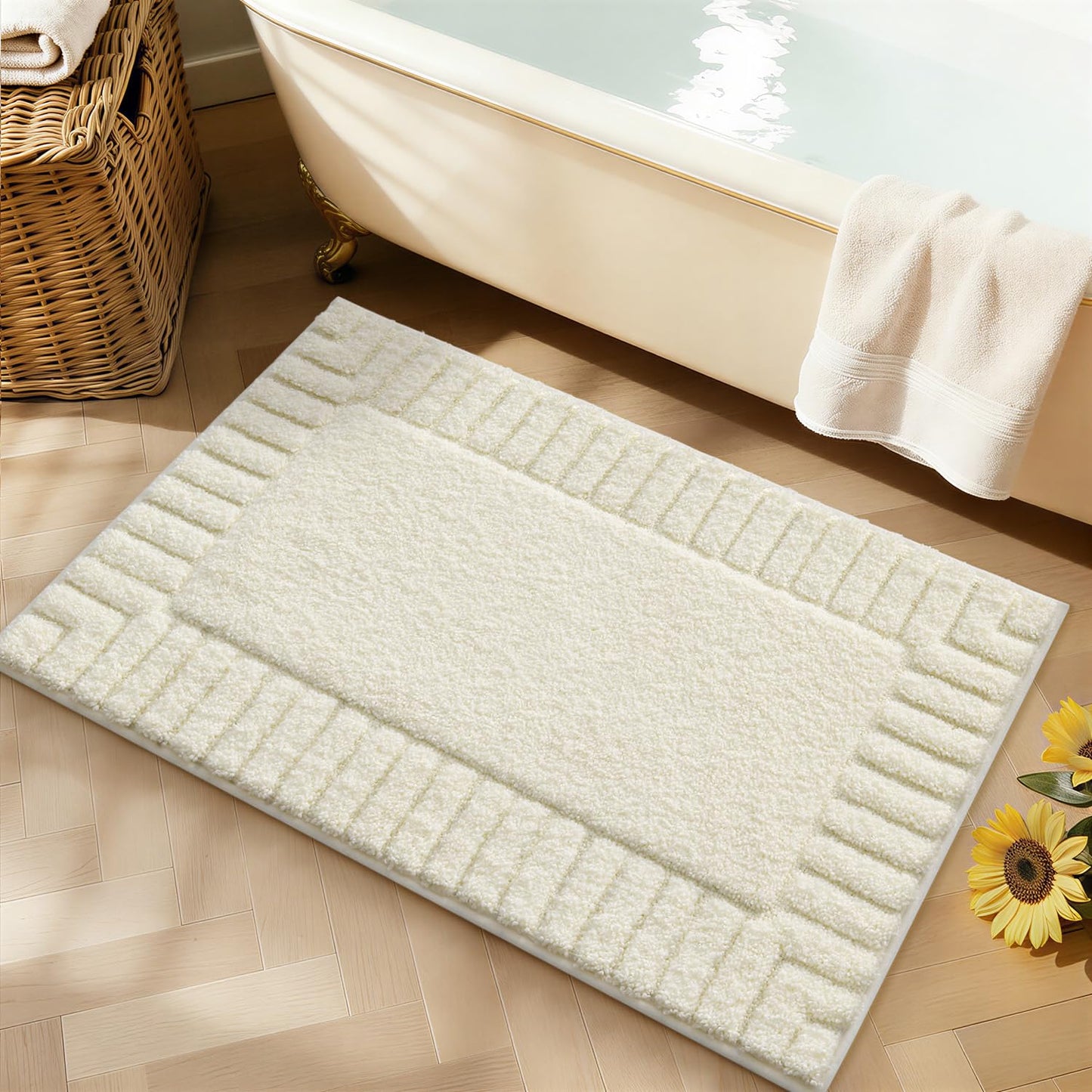 LUMI Bathroom Rugs Non Slip with Rubber Backing, Extra Soft Plush Microfiber Bath Rug Absorbent, Machine Washable Bath Mat Quick Dry for Tub, Shower, Ivory White, 16"x24"