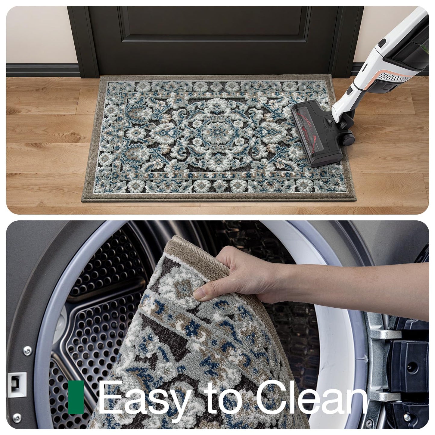 LUMI Indoor Door Mat for Entrance 17x30, Luxury Front Doormat with Non-Slip Latex Rubber Backing, Soft Washable Dirt Trapper, Flower Bliss (Folded Package)