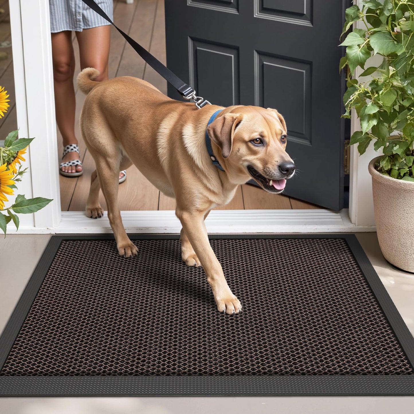 LUMI Front Door Mat for Outside Entrance 17''x30'', Heavy-Duty Dirt-Trapping Doormat with Durable Non-Slip Rubber Backing, Stain & Fade-Resistant Entry Mats, Black