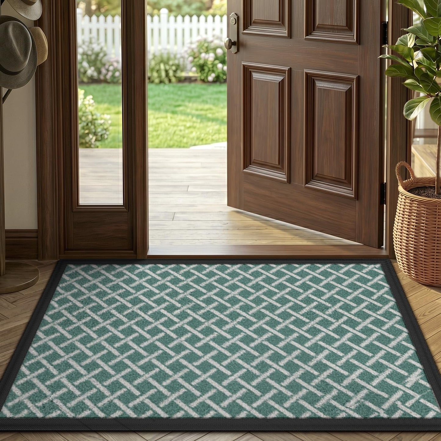 LUMI Front Door Mat 17x30, Low-Profile Non-Slip Welcome Mat for Indoor Outdoor, Stain & Fade Resistant Geometric Door Mat for Entryway Patio Porch, Geo-Navy