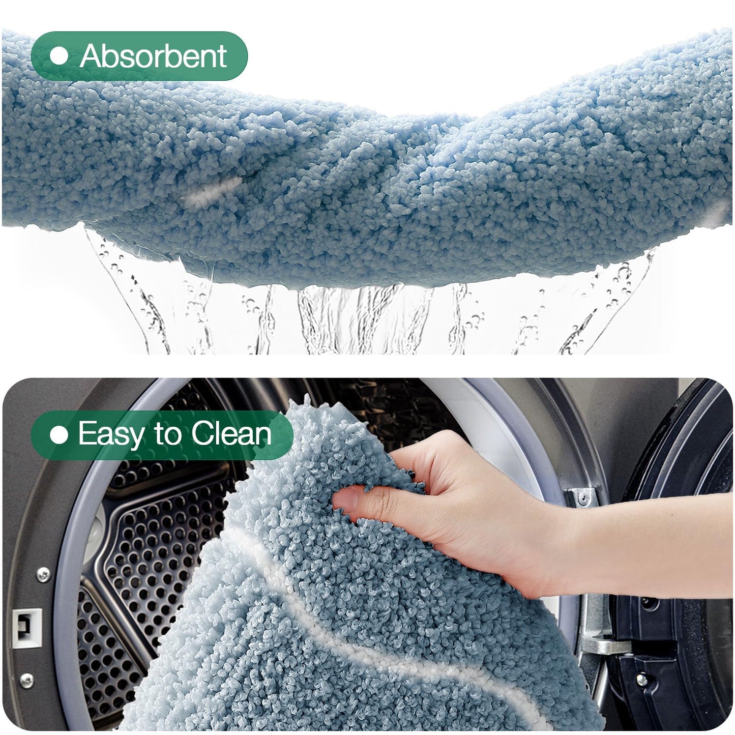 LUMI Scalloped Bathroom Rug, Cute Plush Microfiber Bath Mat, Super Absorbent & Quick Dry Shower Mat, Machine Washable Floor Carpet for Tub