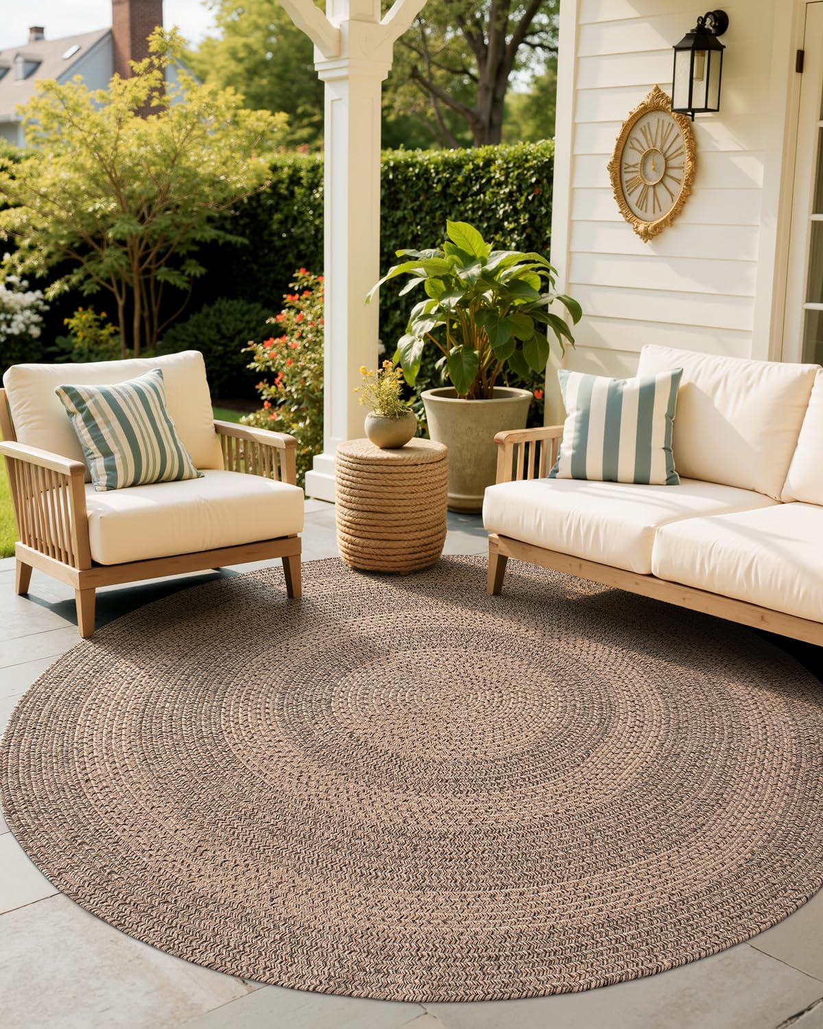 Jute Area Rug, Natural Braided Woven Rugs, Patio Circle Jute Series