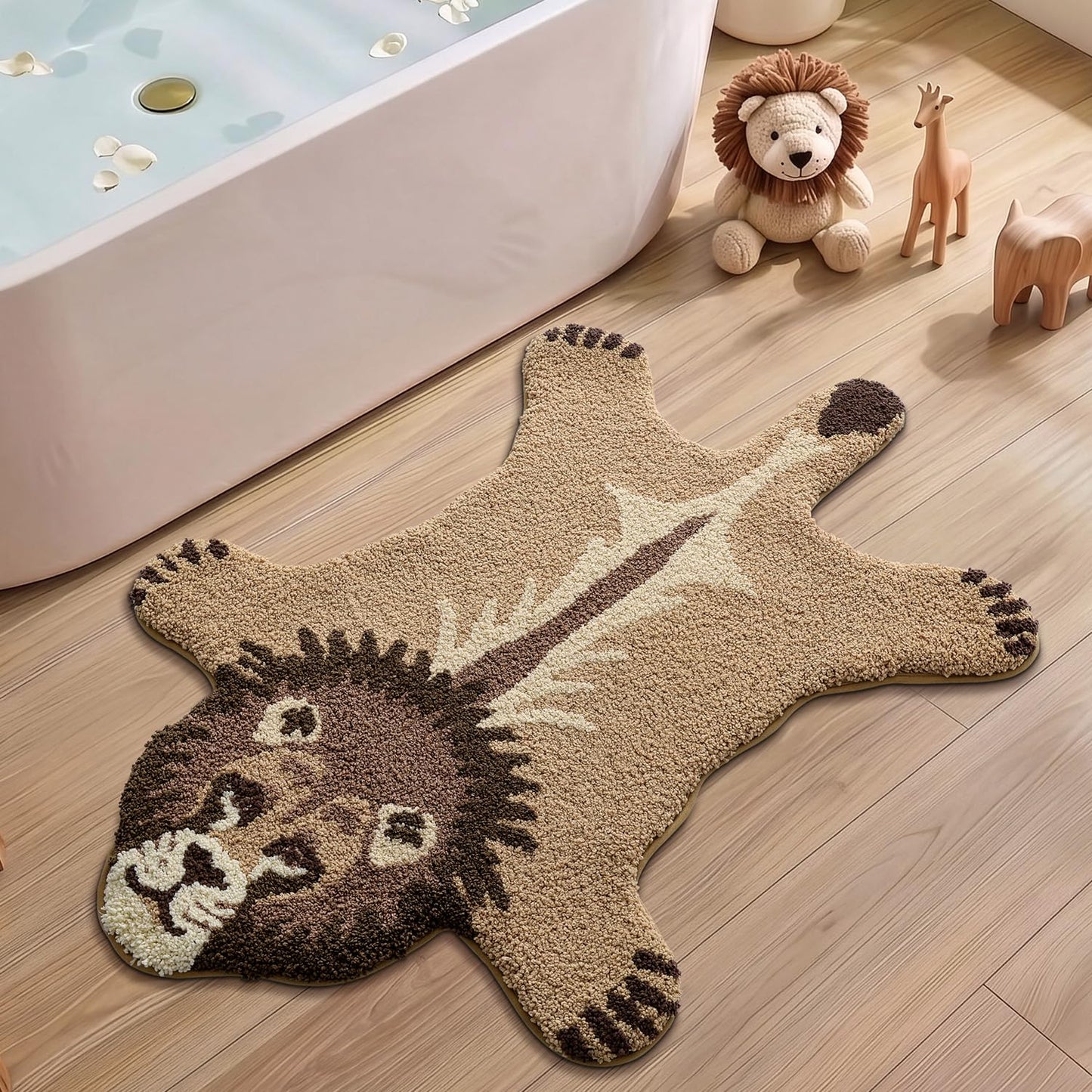 LUMI Cute Lion Shaped Bathroom Rugs, Ultra Soft Absorbent Microfiber Bath Mat, Non-Slip Backing Shower Rug, Machine Washable,for Kids Bathroom Bedroom Nursery Decor, 26"x40",Khaki