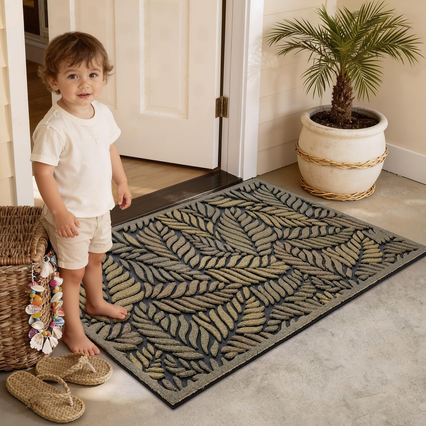 Entrance Doormat, Thick Natural Rubber Back, Stain and Fade Resistant, Nature Impression Collection - Fallen Leaves