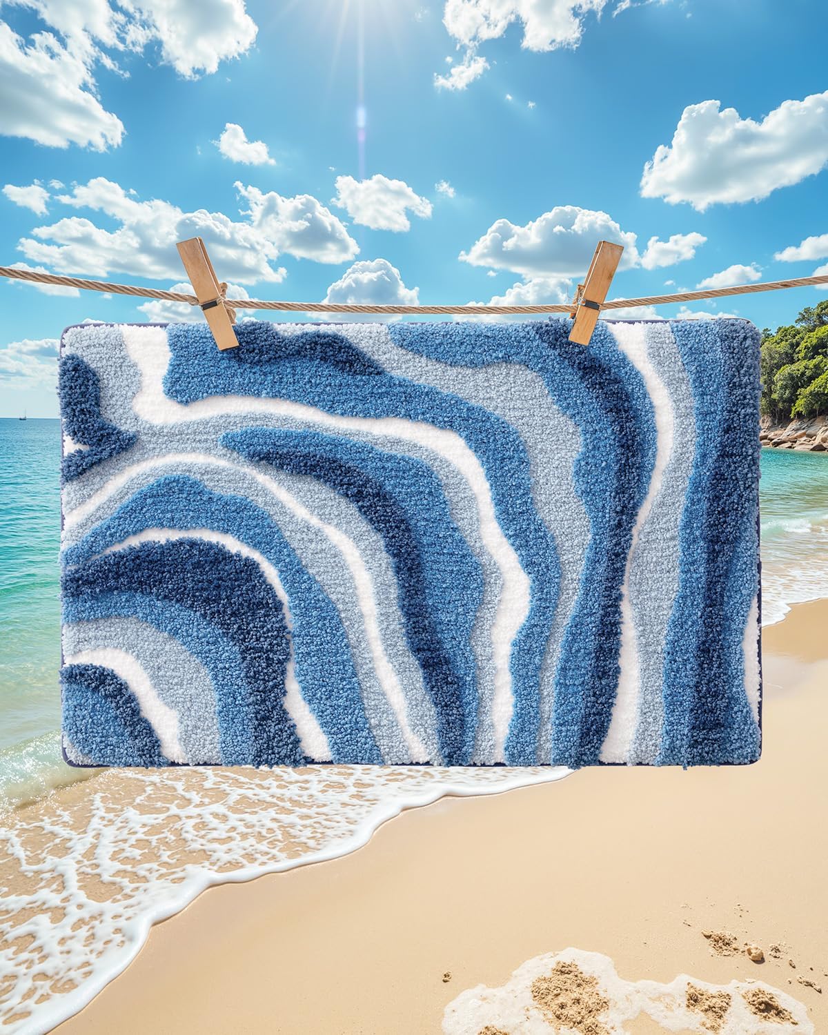 LUMI Wave Bathroom Rug, Non Slip Rubber Backing, Absorbent Microfiber, Machine Washable, Quick Dry for Bathtub/Shower