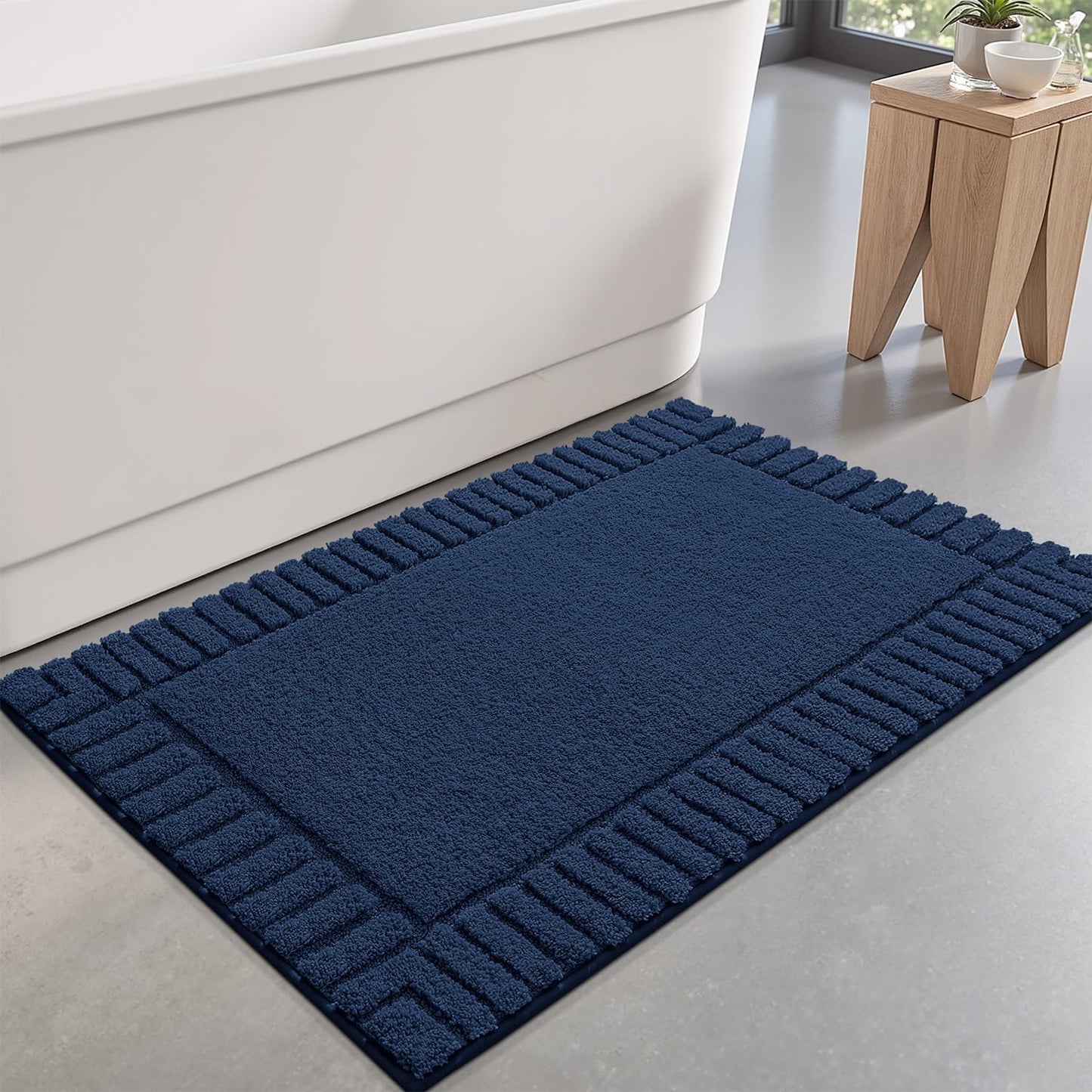 LUMI Bathroom Rugs Non Slip with Rubber Backing, Extra Soft Plush Microfiber Bath Rug Absorbent, Machine Washable Bath Mat Quick Dry for Tub, Shower, Ivory White, 16"x24"