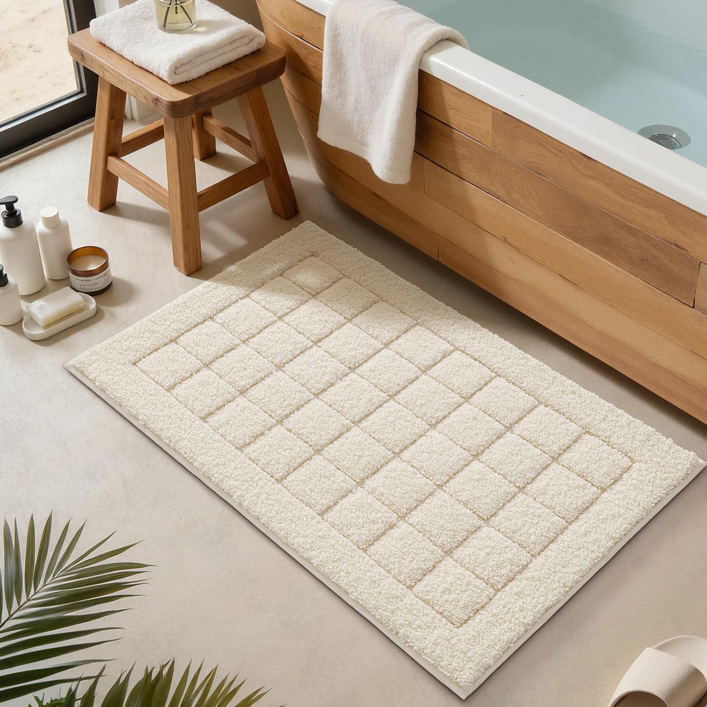 LUMI Modern Bathroom Rug, Serene Grid Series.