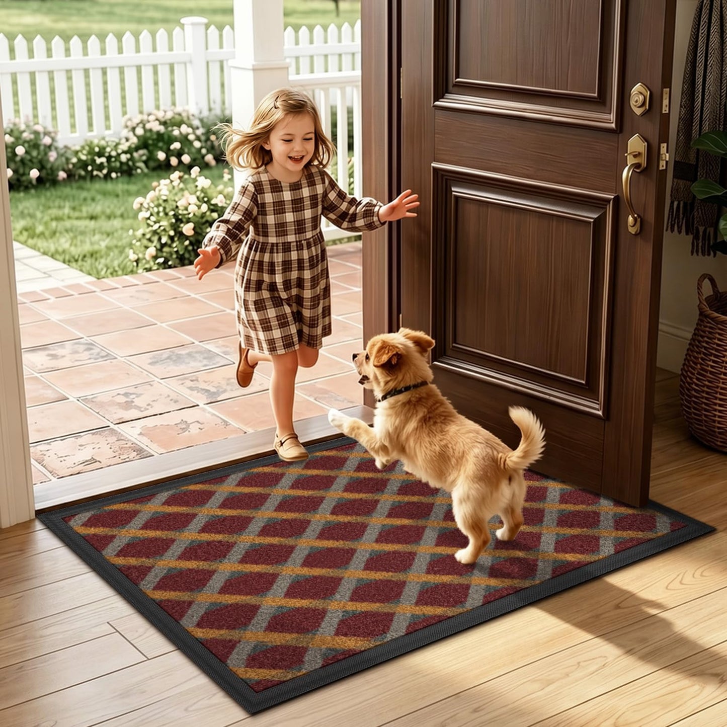 LUMI Front Door Mat 17x30, Low-Profile Non-Slip Welcome Mat for Indoor Outdoor, Stain & Fade Resistant Geometric Door Mat for Entryway Patio Porch, Geo-Navy