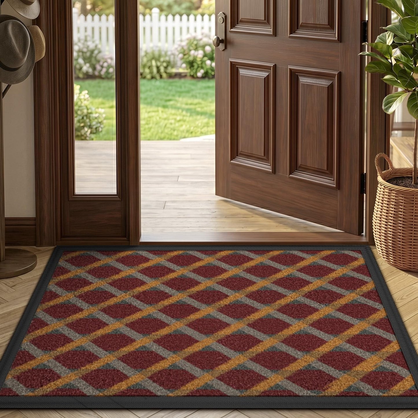 LUMI Front Door Mat 17x30, Low-Profile Non-Slip Welcome Mat for Indoor Outdoor, Stain & Fade Resistant Geometric Door Mat for Entryway Patio Porch, Geo-Navy